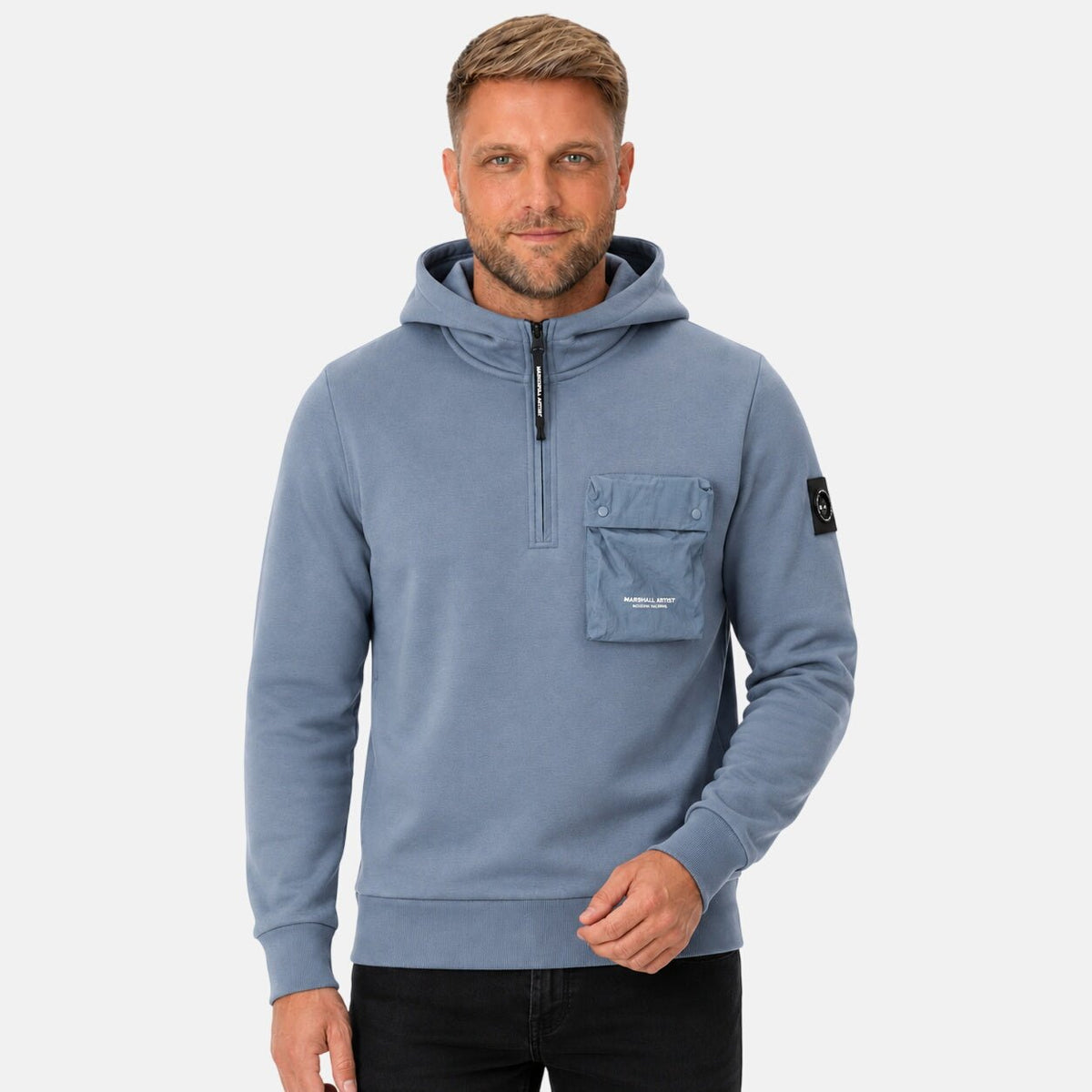 Marshall Artist Centro 1/4 Zip Hooded Sweatshirt Storm Grey | Northern Threads Designer Menswear