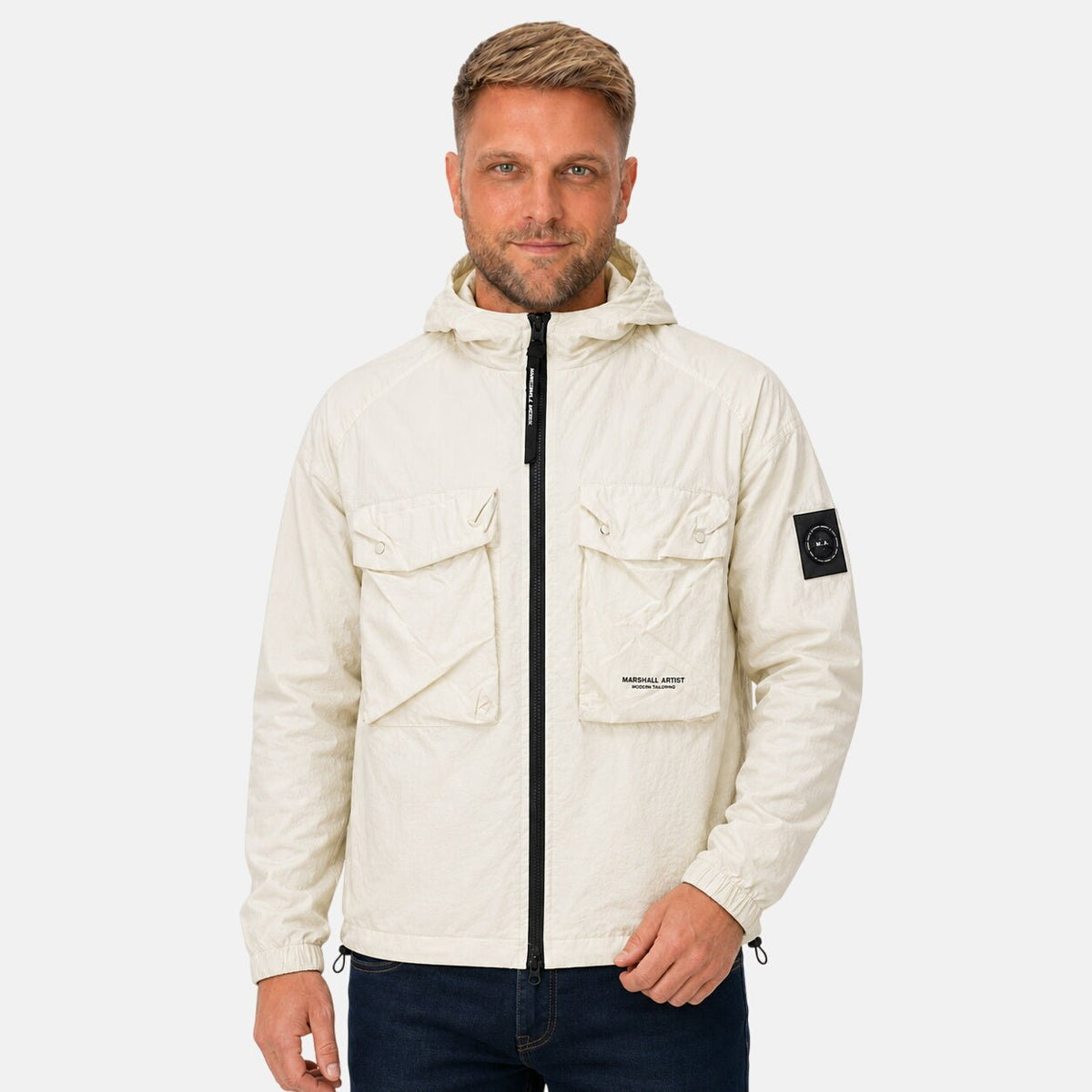 Marshall Artist Centro Hooded Overshirt Silver Birch | Northern Threads Designer Menswear