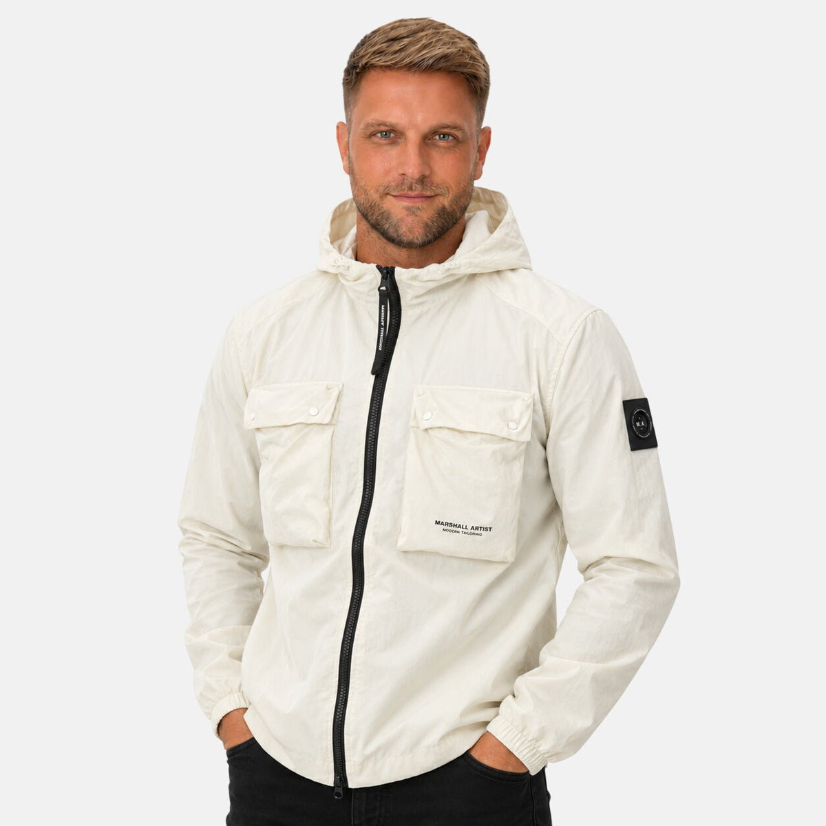 Marshall Artist Centro Hooded Overshirt Silver Birch | Northern Threads Designer Menswear
