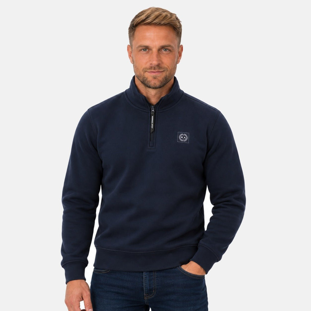 Marshall Artist Marchio 1/4 Zip Sweatshirt Navy | Northern Threads Designer Menswear