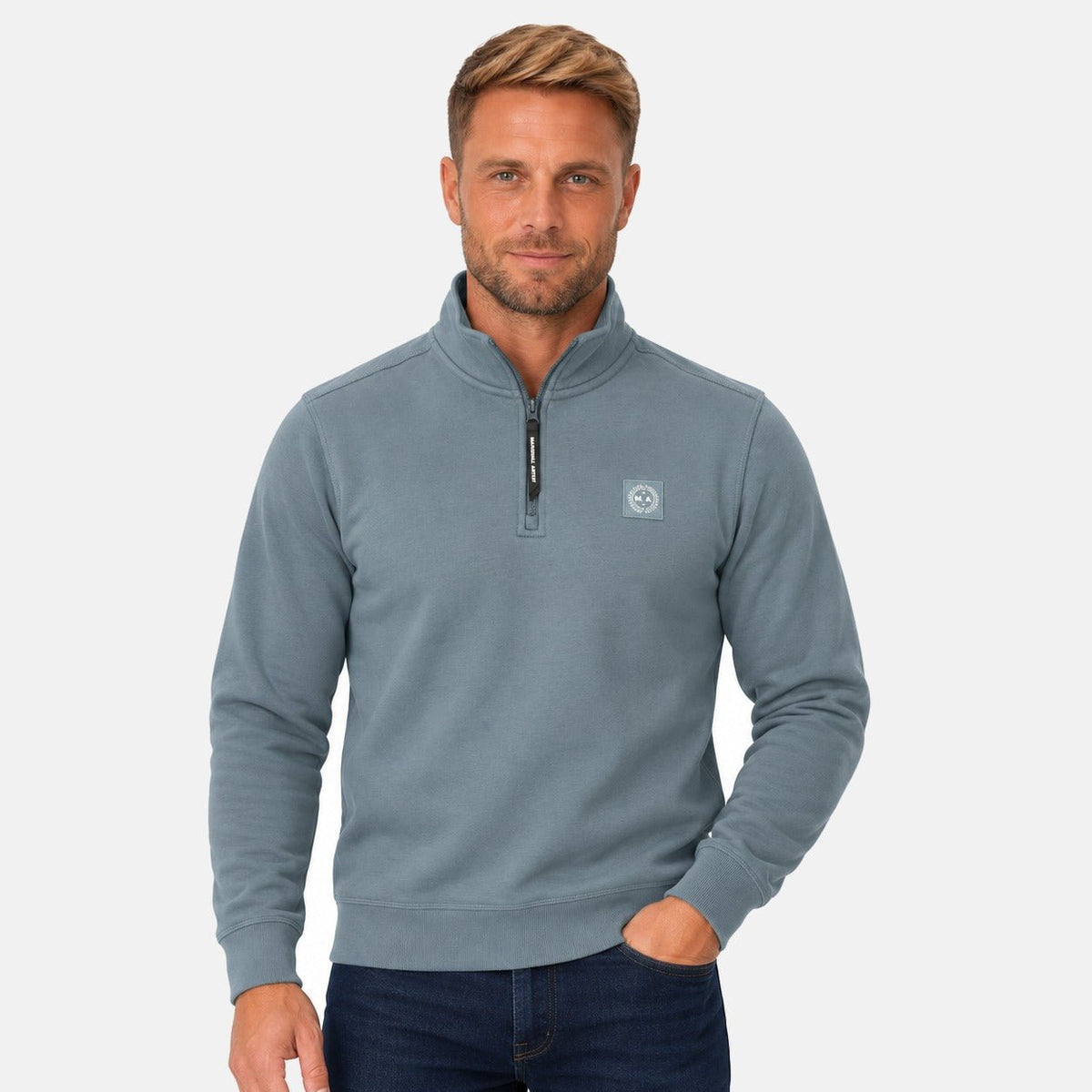 Marshall Artist Marchio 1/4 Zip Sweatshirt Storm Grey | Northern Threads Designer Menswear