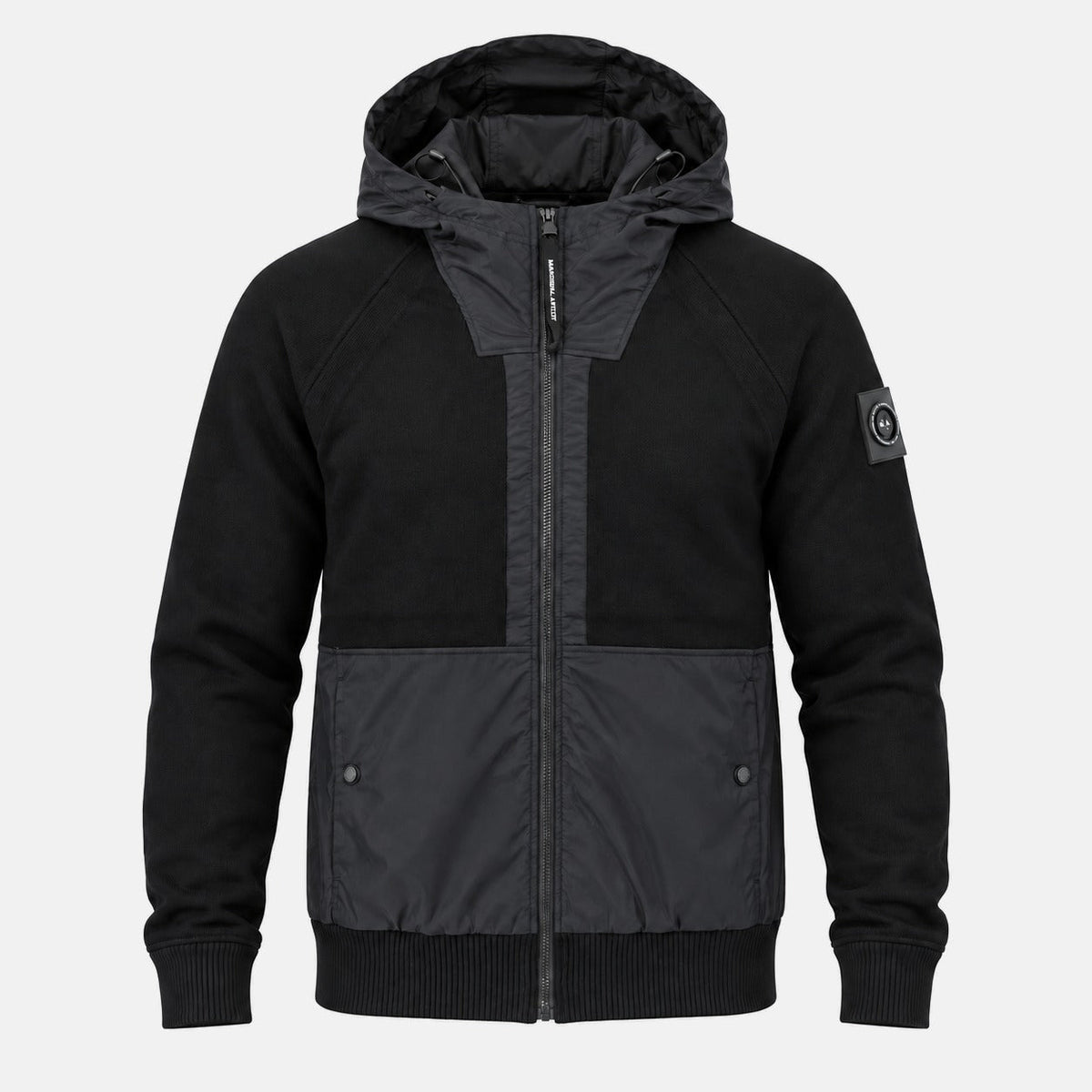 Marshall Artist Newbury Hybrid Knitted Hoodie Black | Northern Threads Designer Menswear