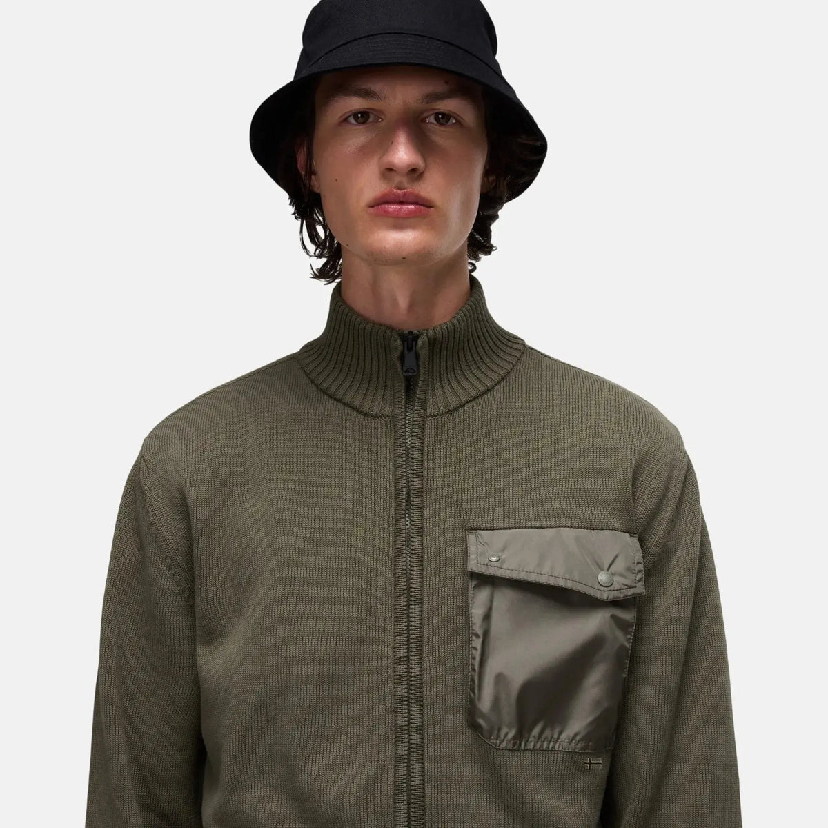 Napapijri Berti Full Zip Knitted Jumper Tea Leaf | Northern Threads Designer Menswear