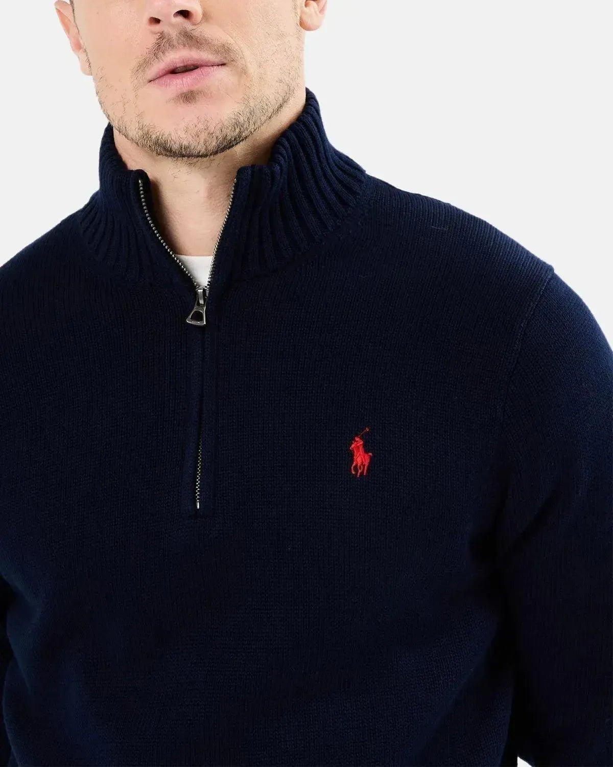RALPH LAUREN COTTON 1/4 ZIP JUMPER HUNTER NAVY - RALPH-LAUREN-710859939-002-M - northern threads uk
