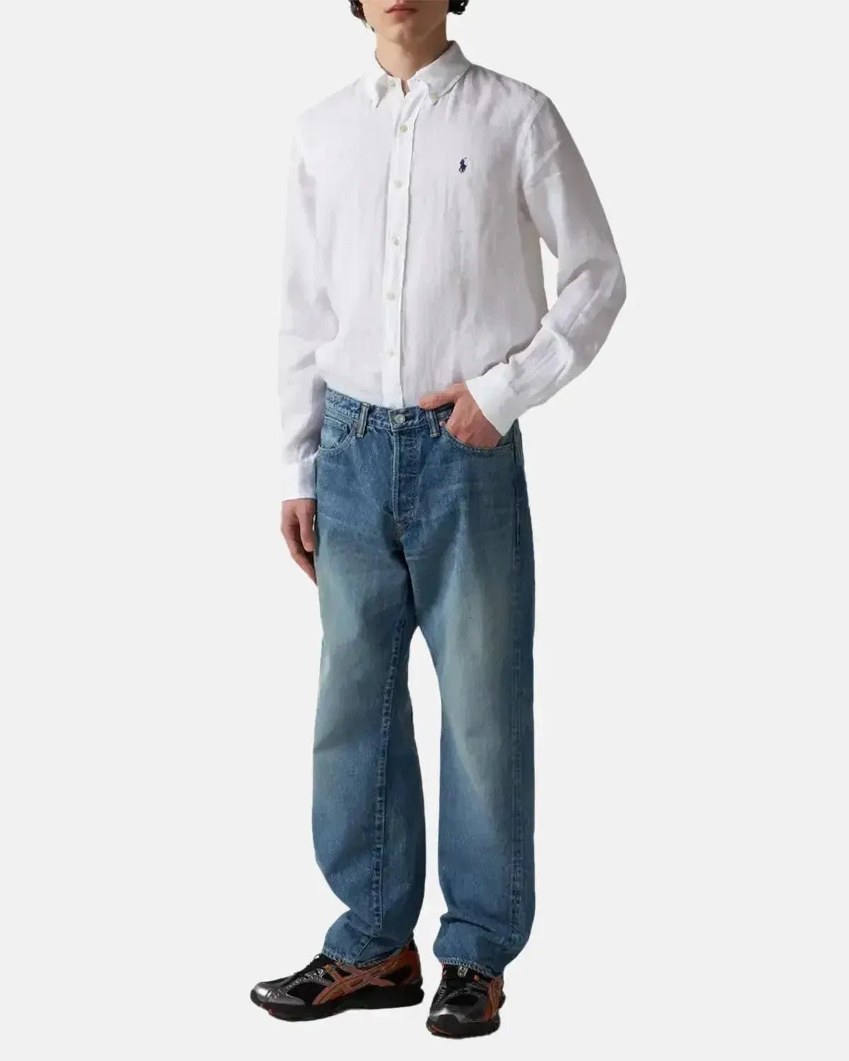 RALPH LAUREN CUSTOM FIT LINEN SHIRT CERAMIC WHITE - northern threads