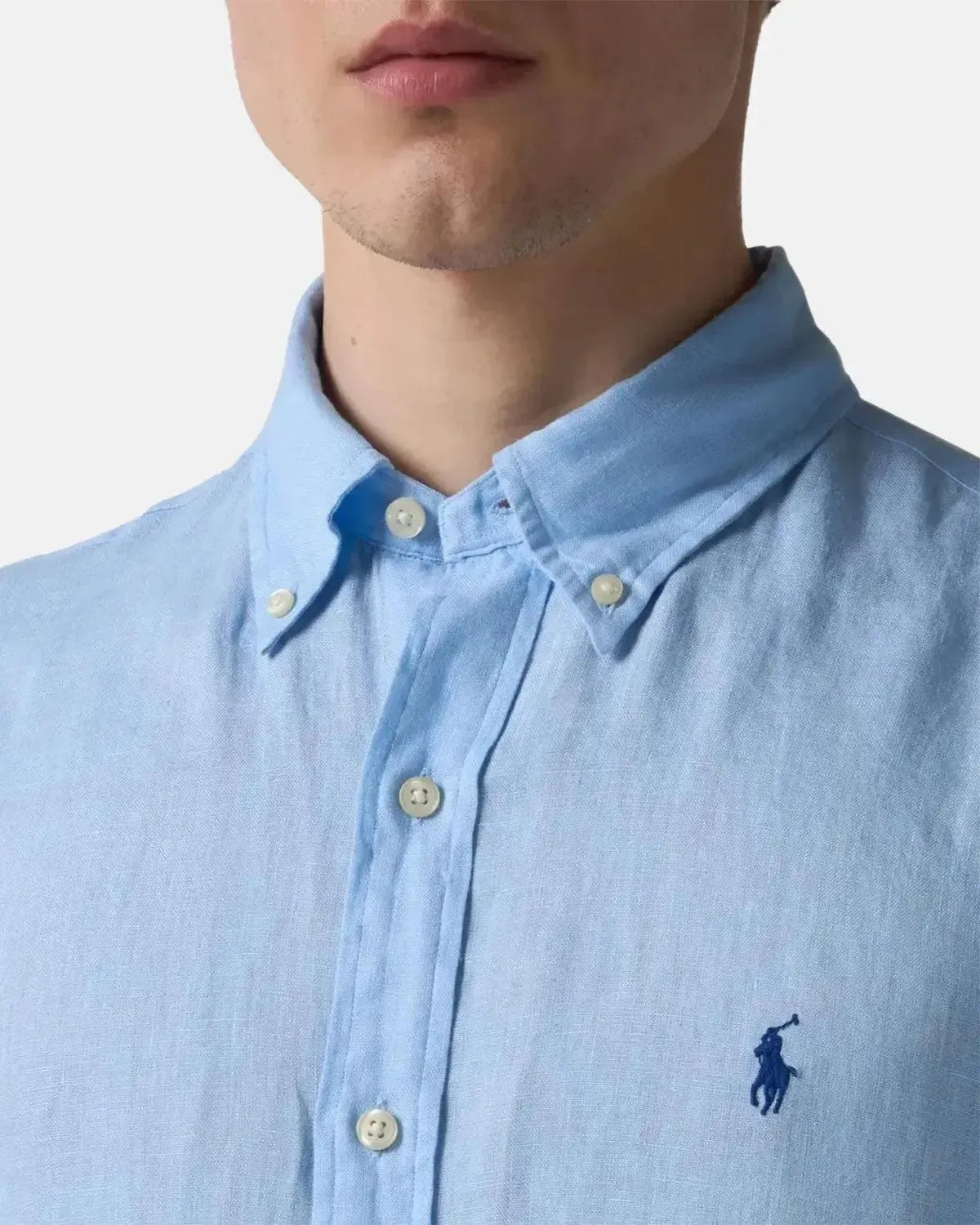 RALPH LAUREN CUSTOM FIT LINEN SHIRT OFFICE BLUE - RALPH-LAUREN-710966294-008-S - northern threads uk