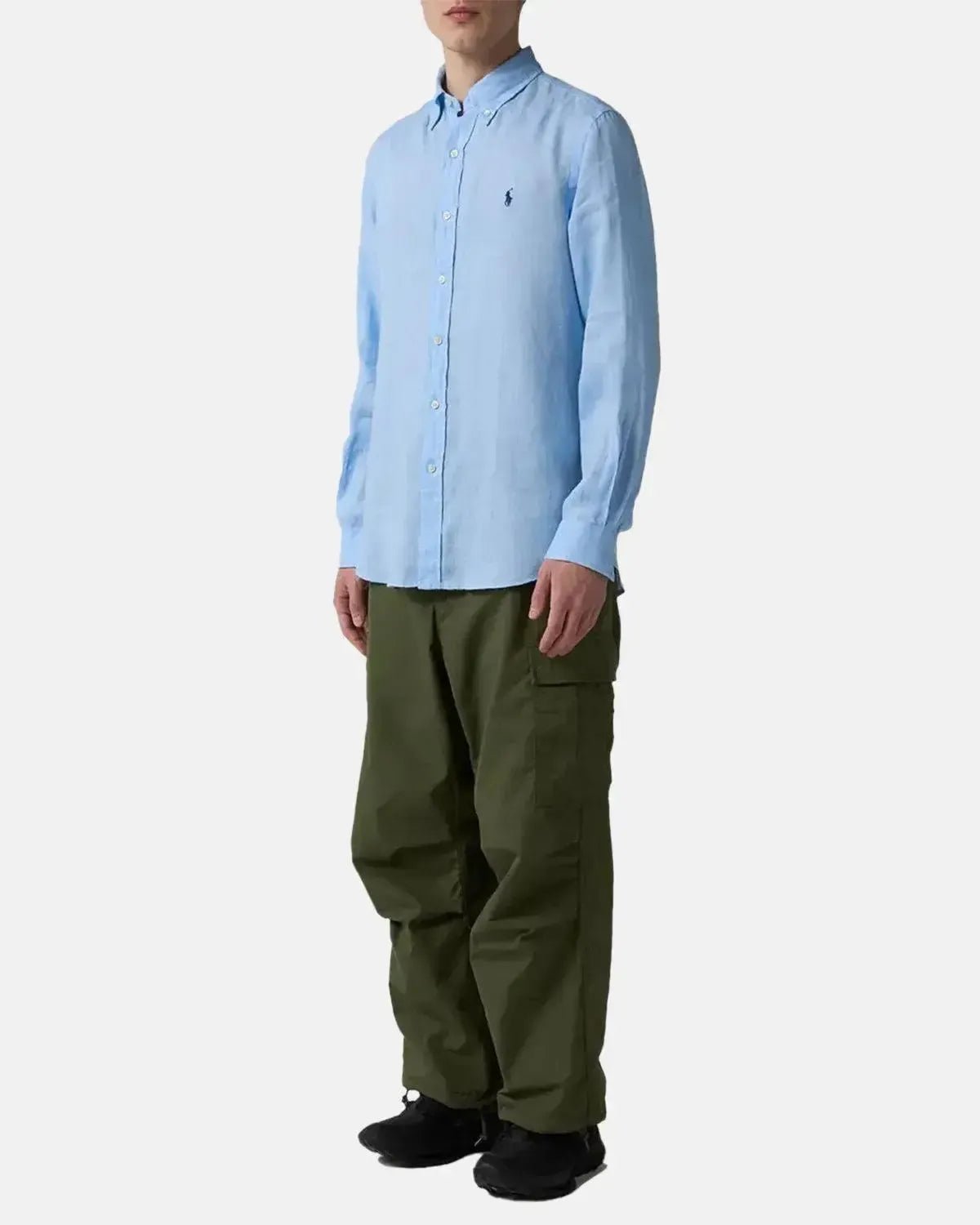 RALPH LAUREN CUSTOM FIT LINEN SHIRT OFFICE BLUE - RALPH-LAUREN-710966294-008-S - northern threads uk