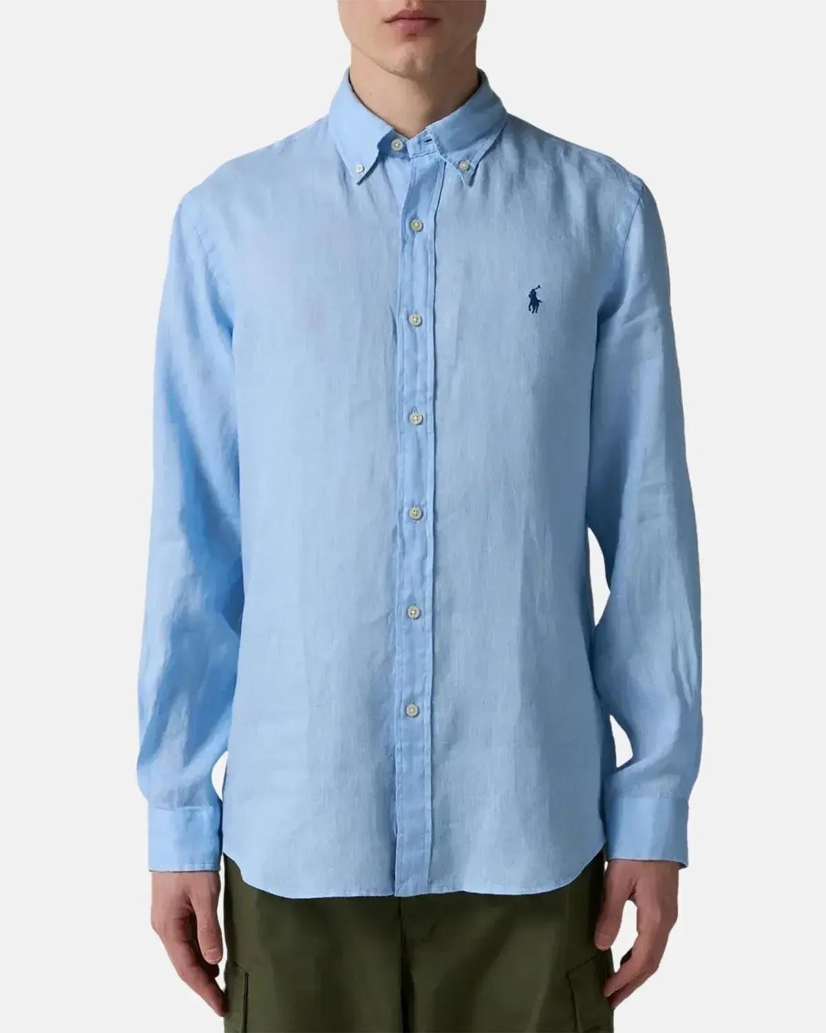 RALPH LAUREN CUSTOM FIT LINEN SHIRT OFFICE BLUE - RALPH-LAUREN-710966294-008-S - northern threads uk