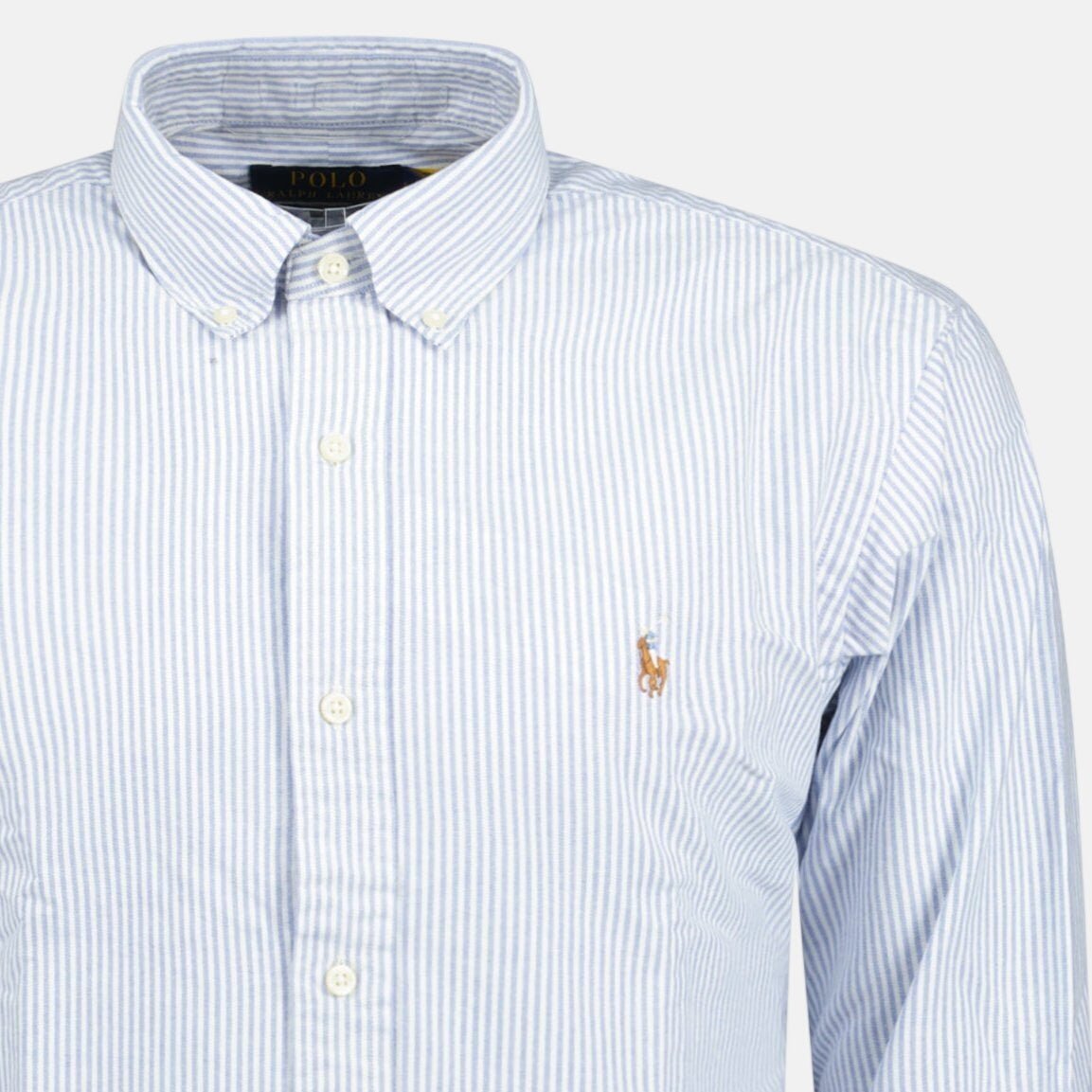 Ralph Lauren Custom Fit Striped Stretch Oxford Shirt Blue White - northern threads