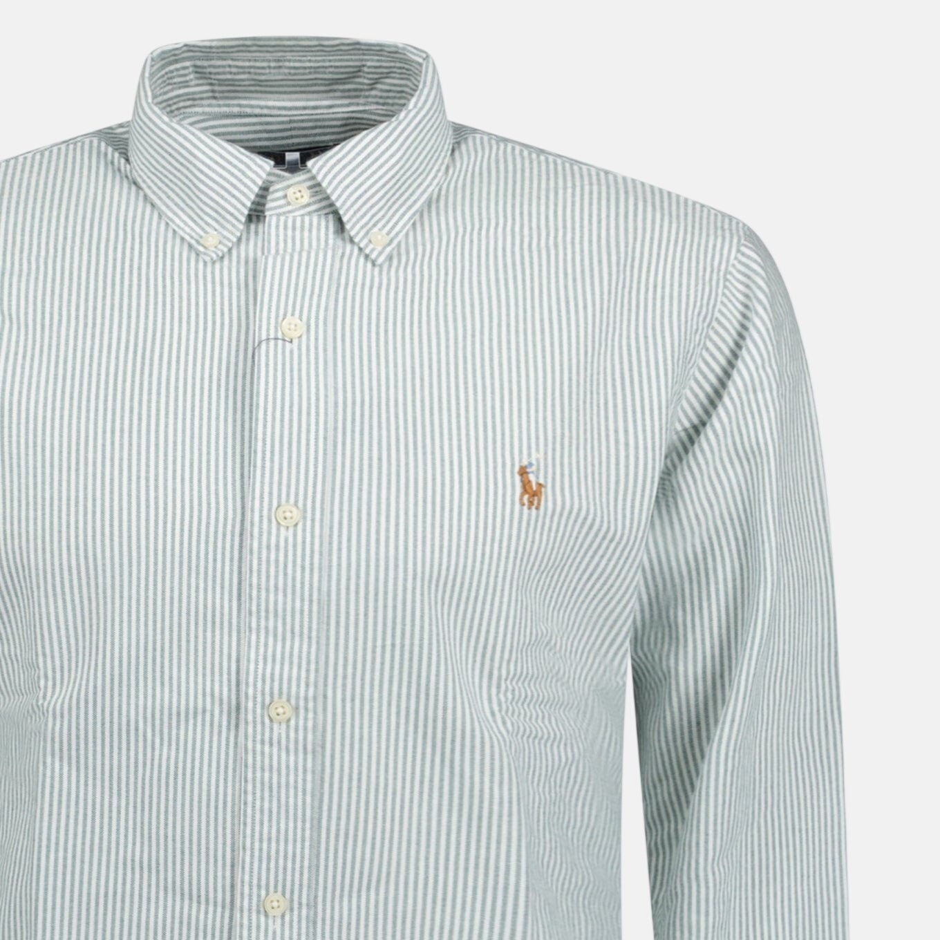Ralph Lauren Custom Fit Striped Stretch Oxford Shirt Green White - northern threads