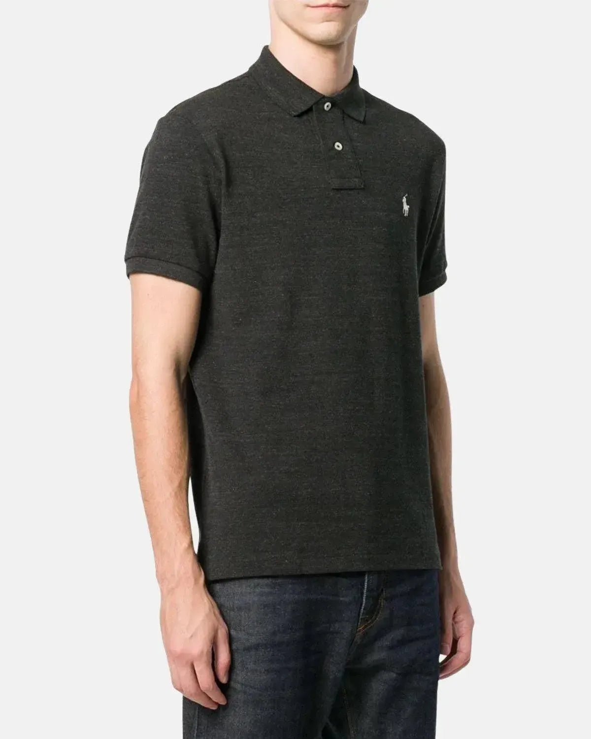 RALPH LAUREN CUSTOM SLIM FIT MESH POLO SHIRT BLACK MARL HEATHER - northern threads