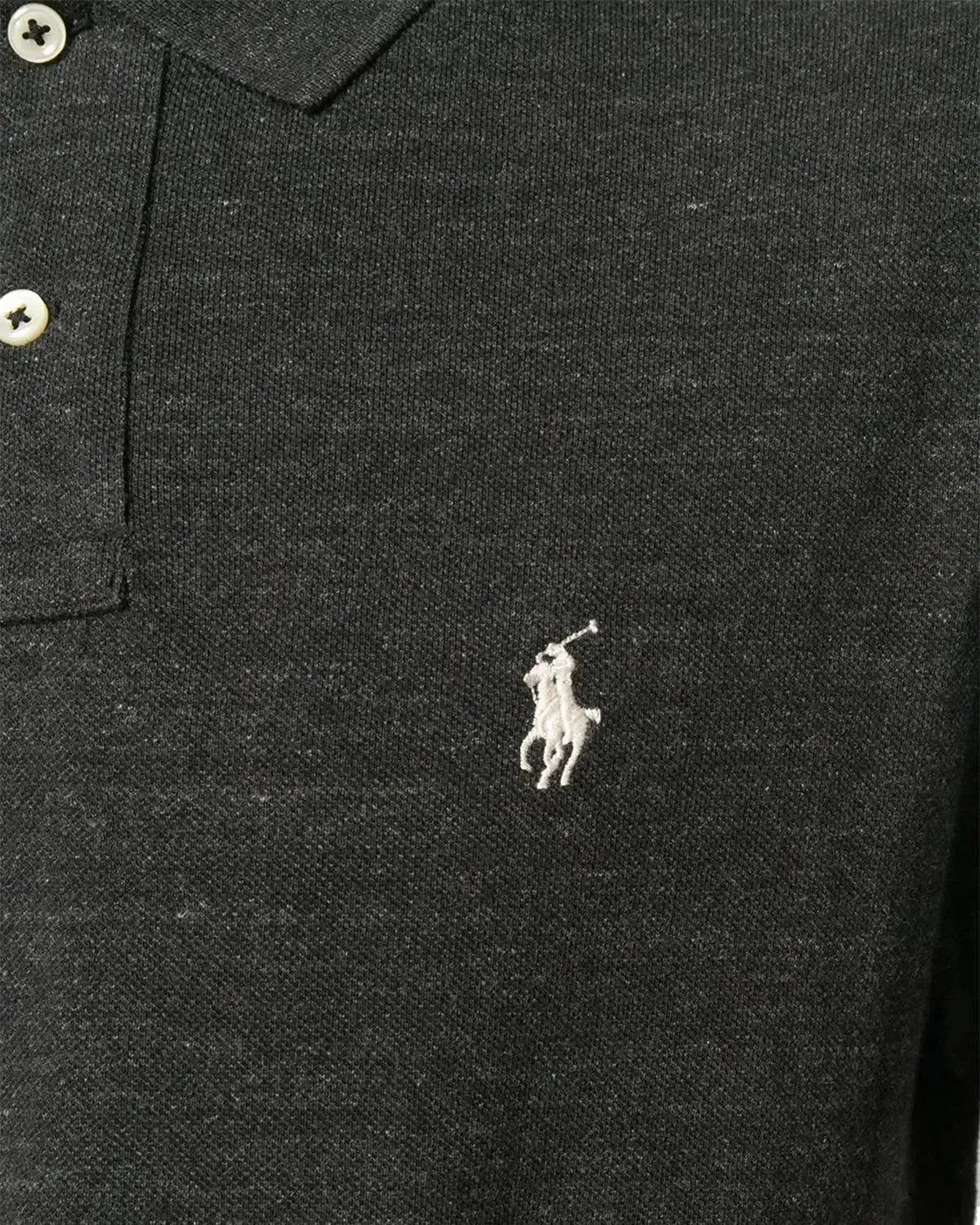 RALPH LAUREN CUSTOM SLIM FIT MESH POLO SHIRT BLACK MARL HEATHER - northern threads