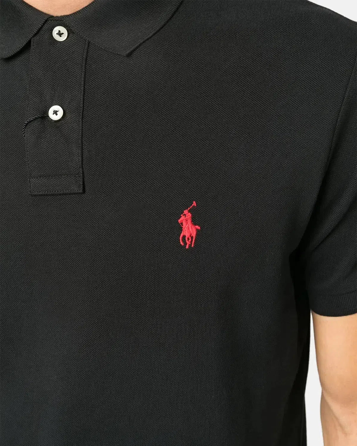 RALPH LAUREN CUSTOM SLIM FIT MESH POLO SHIRT BLACK RED - northern threads