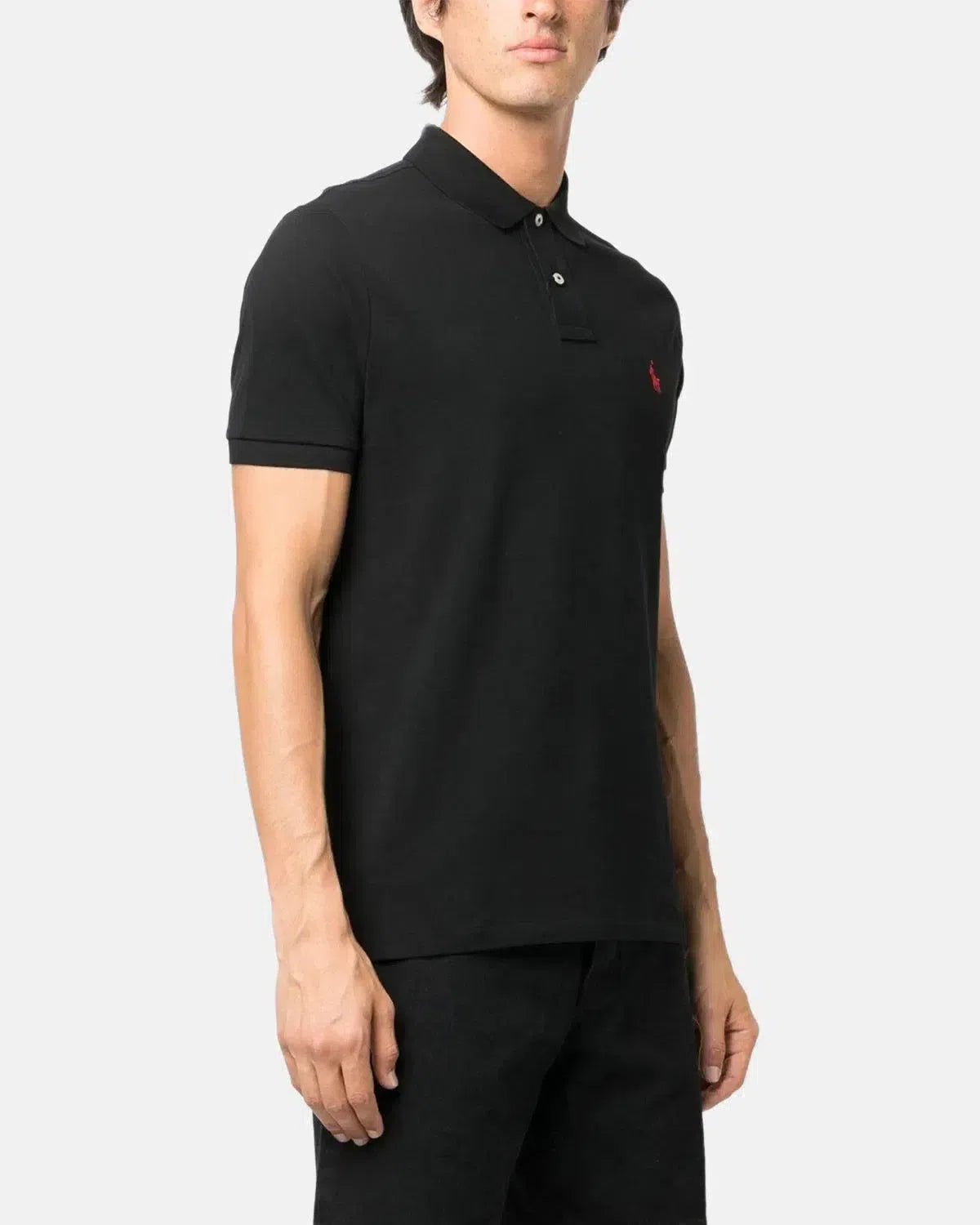 RALPH LAUREN CUSTOM SLIM FIT MESH POLO SHIRT BLACK RED - northern threads