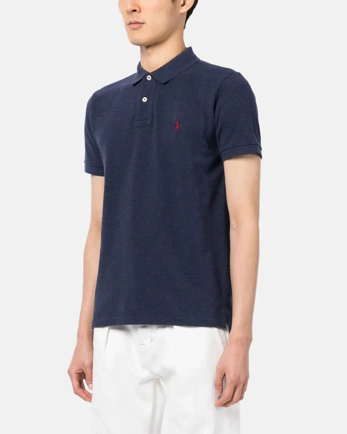 RALPH LAUREN CUSTOM SLIM FIT MESH POLO SHIRT HEATHER NAVY - northern threads
