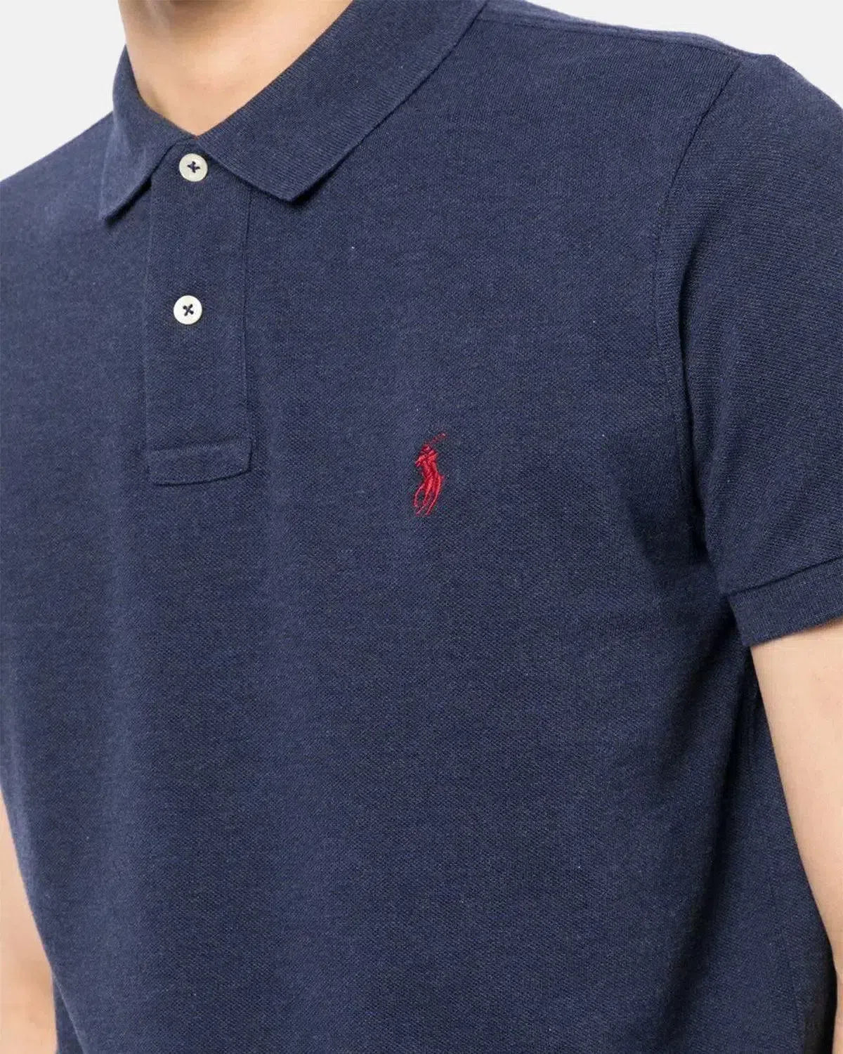 RALPH LAUREN CUSTOM SLIM FIT MESH POLO SHIRT HEATHER NAVY - northern threads