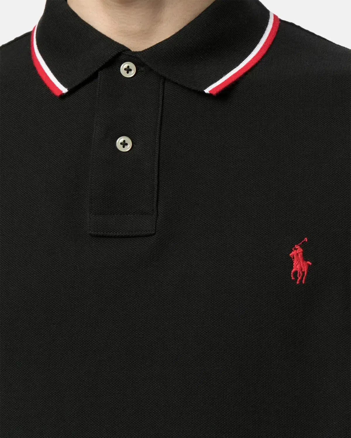 RALPH LAUREN CUSTOM SLIM FIT MESH TIPPED POLO SHIRT BLACK - RALPH-LAUREN-710842621-001-S - northern threads uk