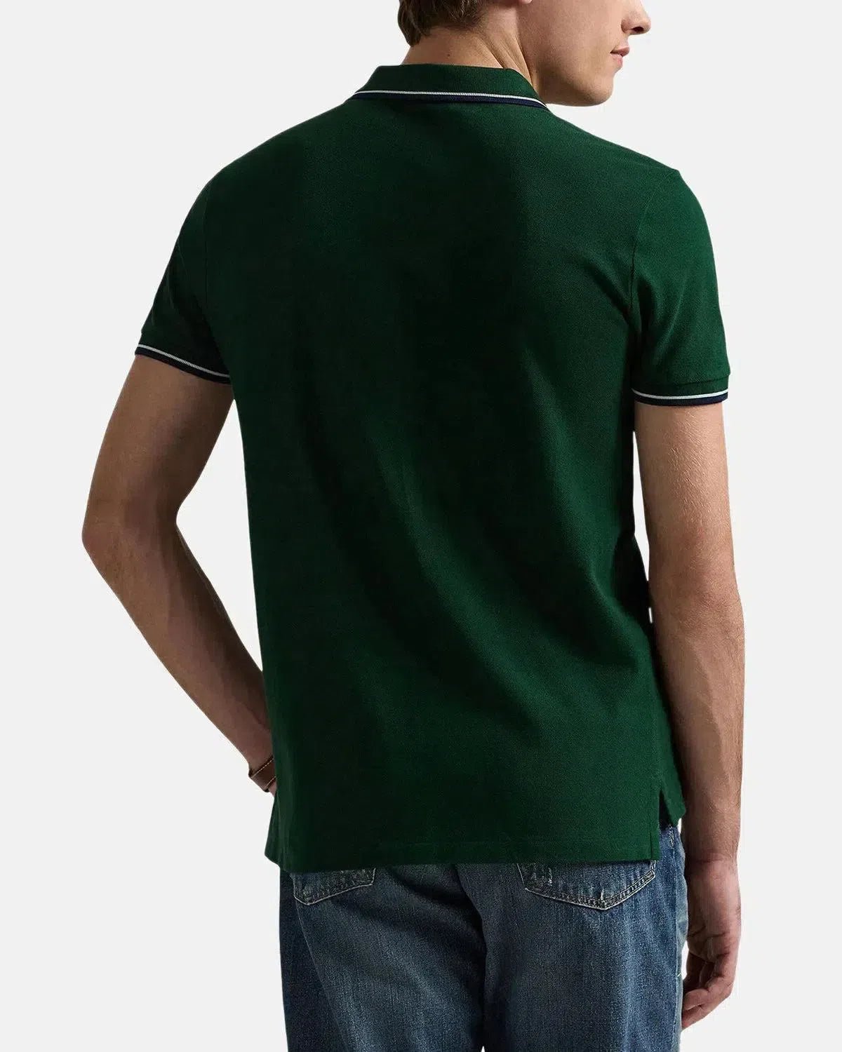 RALPH LAUREN CUSTOM SLIM FIT MESH TIPPED POLO SHIRT MOSS - RALPH-LAUREN-710842621-043-S - northern threads uk