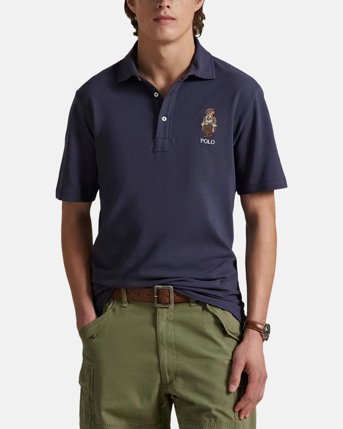 RALPH LAUREN CUSTOM SLIM FIT POLO BEAR POLO SHIRT FADED BLUE HRTG BEAR - RALPH-LAUREN-710P0083-001-M - northern threads uk