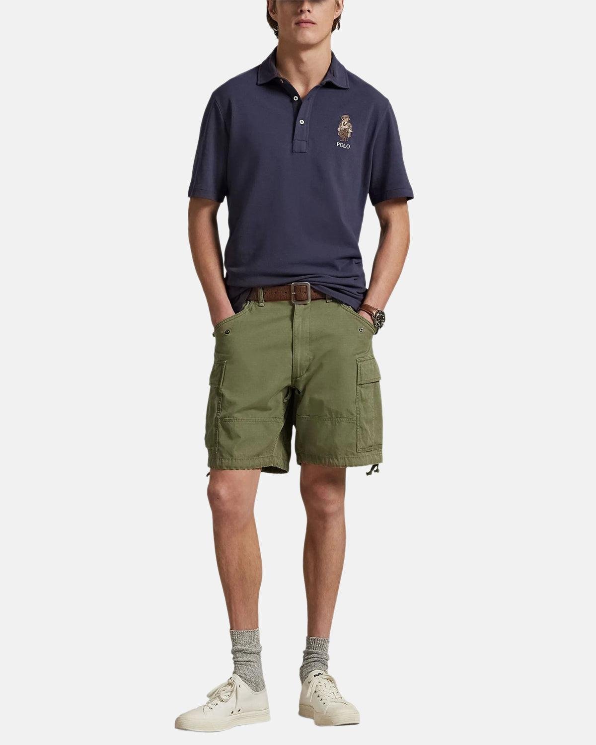 RALPH LAUREN CUSTOM SLIM FIT POLO BEAR POLO SHIRT FADED BLUE HRTG BEAR - RALPH-LAUREN-710P0083-001-M - northern threads uk