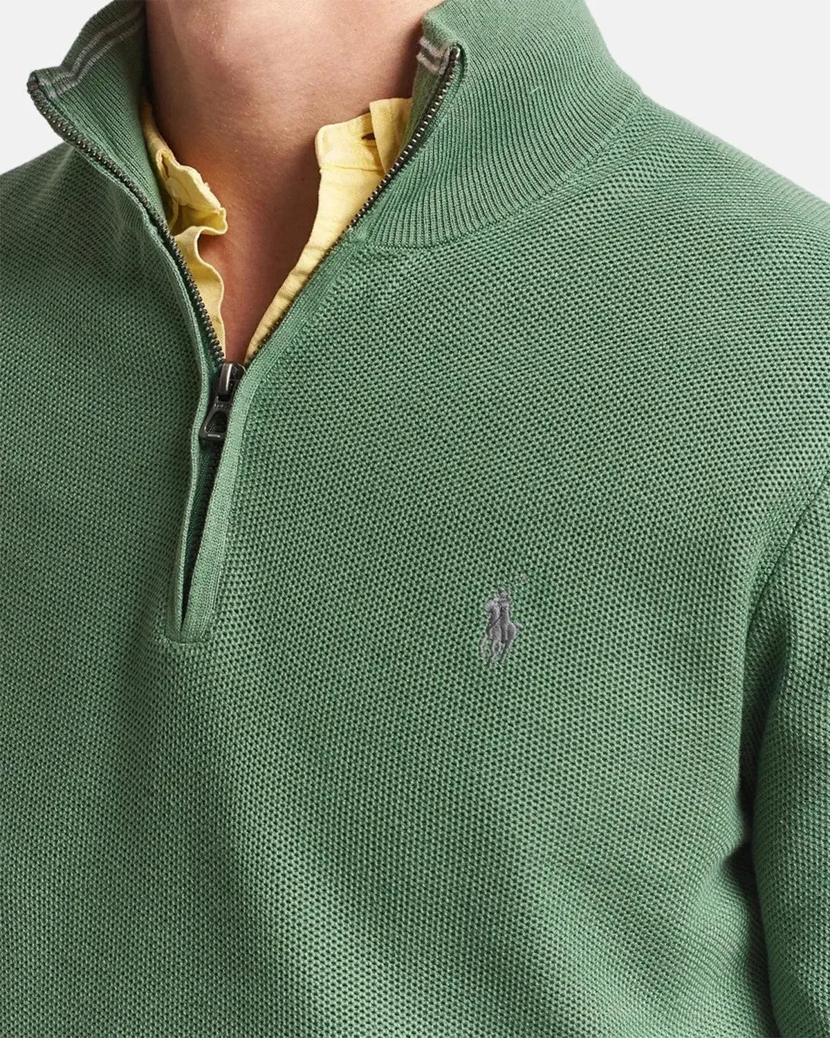 RALPH LAUREN MESH KNIT COTTON 1/4 ZIP JUMPER FATIGUE - RALPH-LAUREN-710932304-522-M - northern threads uk