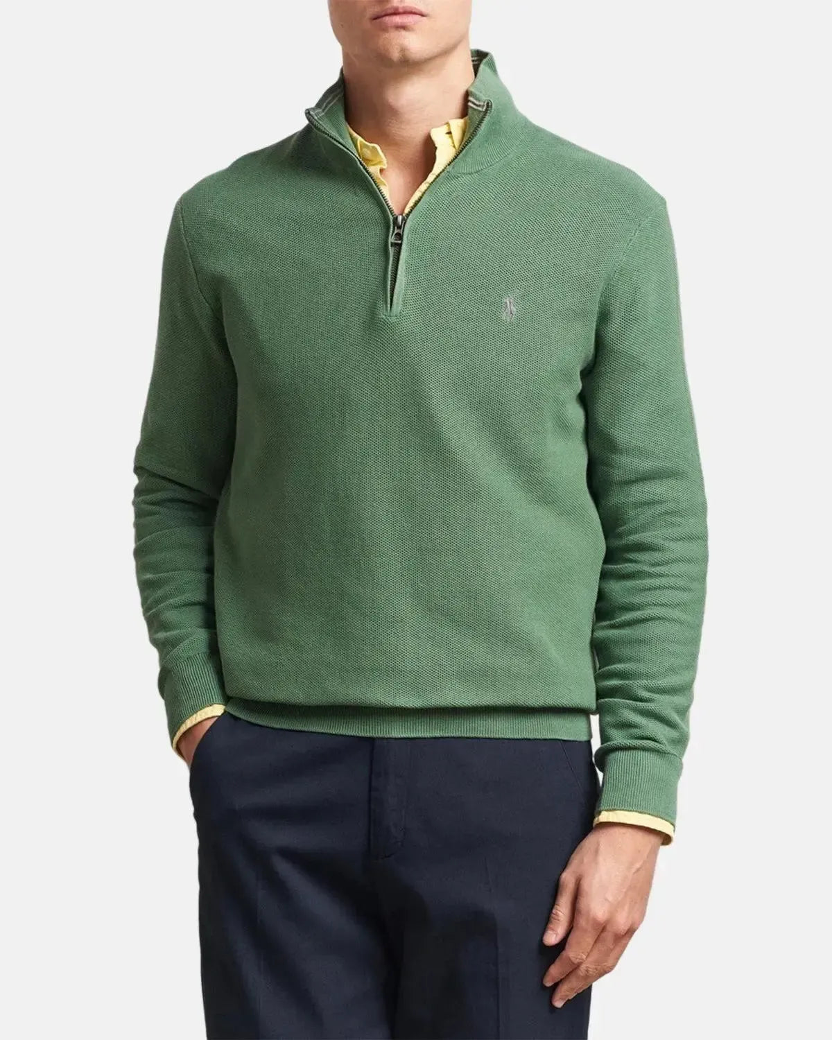 RALPH LAUREN MESH KNIT COTTON 1/4 ZIP JUMPER FATIGUE - RALPH-LAUREN-710932304-522-M - northern threads uk
