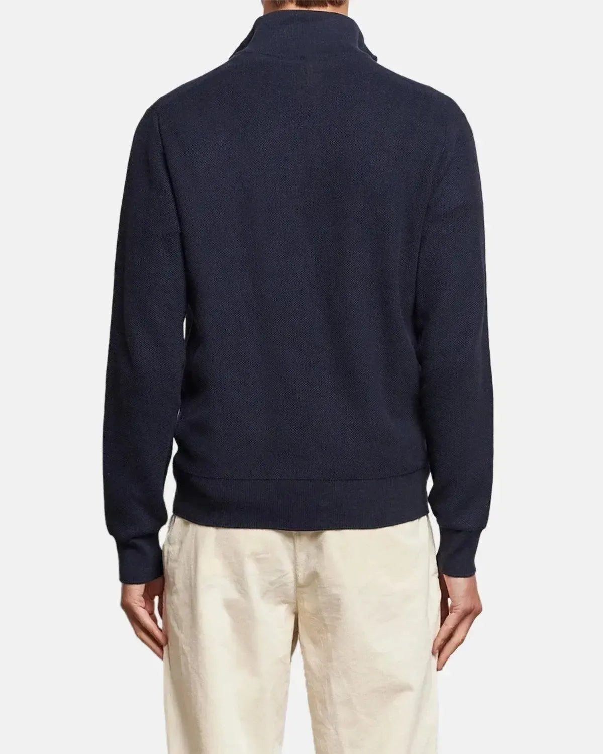 RALPH LAUREN MESH KNIT COTTON 1/4 ZIP JUMPER HEATHER NAVY - RALPH-LAUREN-710932304-001-M - northern threads uk