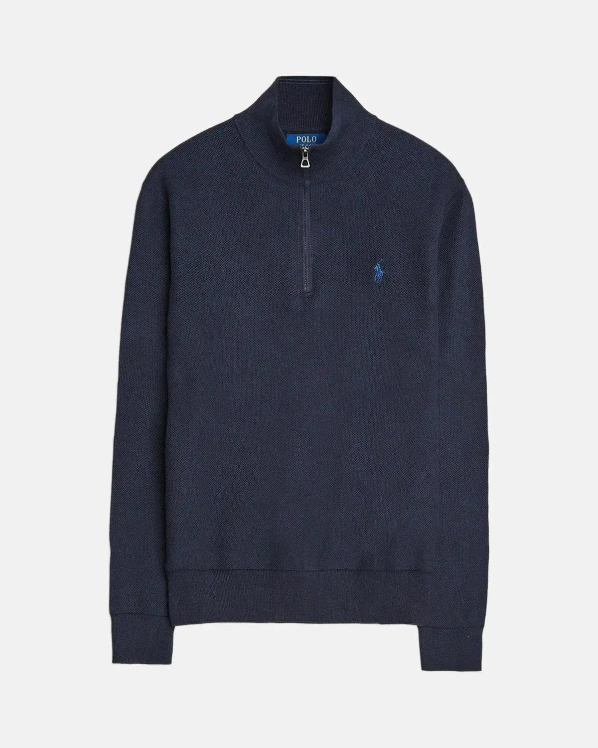RALPH LAUREN MESH KNIT COTTON 1/4 ZIP JUMPER HEATHER NAVY - RALPH-LAUREN-710932304-001-M - northern threads uk
