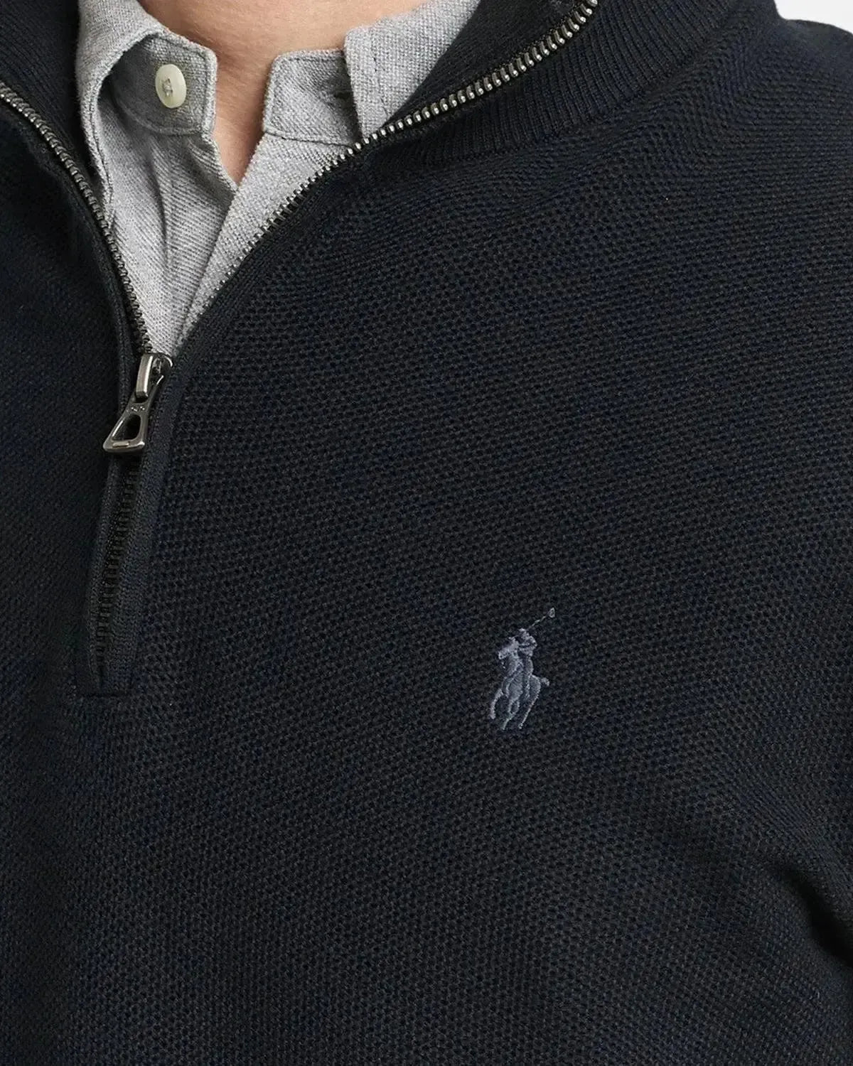 RALPH LAUREN MESH KNIT COTTON 1/4 ZIP KNIT BLACK - RALPH-LAUREN-710932304-505-M - northern threads uk