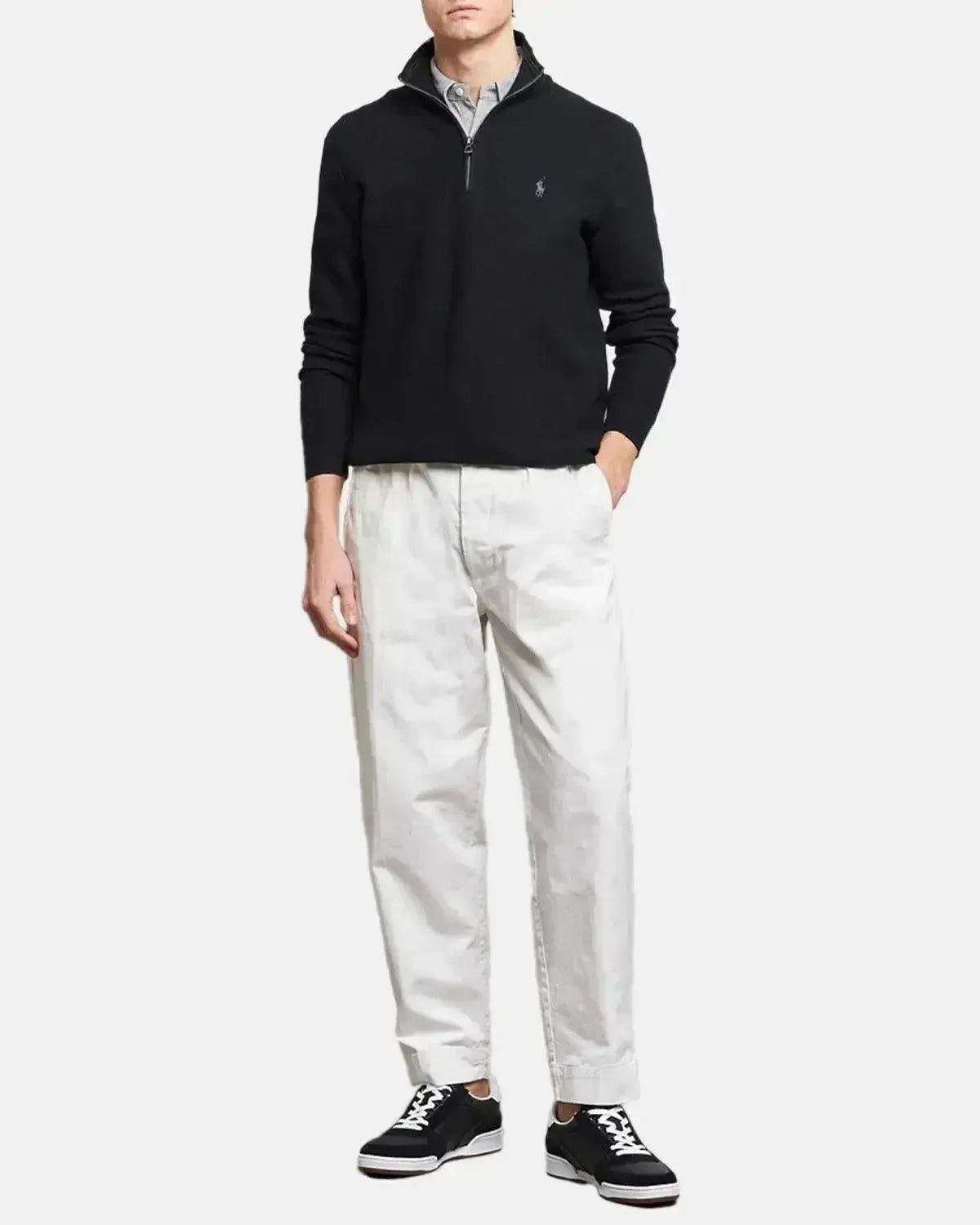 RALPH LAUREN MESH KNIT COTTON 1/4 ZIP KNIT BLACK - RALPH-LAUREN-710932304-505-M - northern threads uk