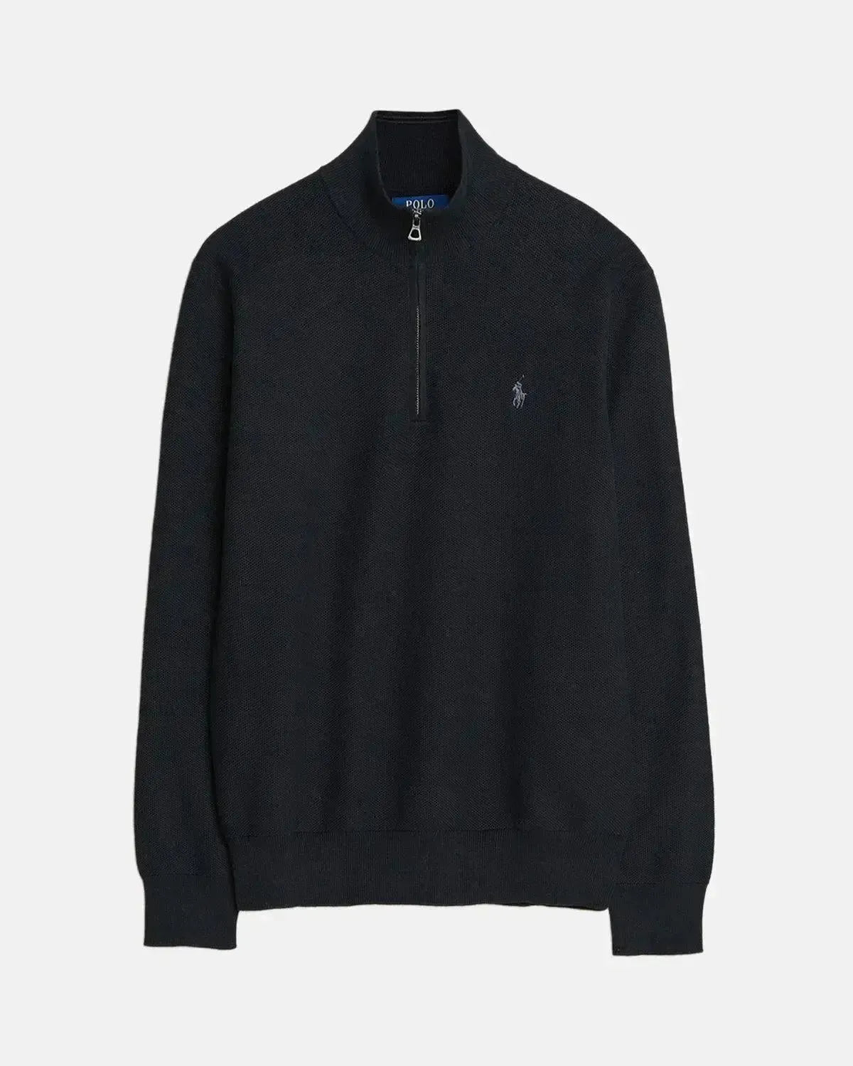 RALPH LAUREN MESH KNIT COTTON 1/4 ZIP KNIT BLACK - RALPH-LAUREN-710932304-505-M - northern threads uk