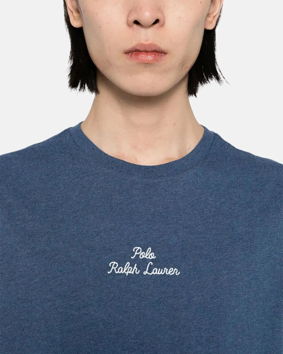RALPH LAUREN-RALPH LAUREN CLASSIC FIT EMBROIDERED LOGO T-SHIRT DERBY BLUE HEATHER-NORTHERN THREADS DESIGNER MENSWEAR