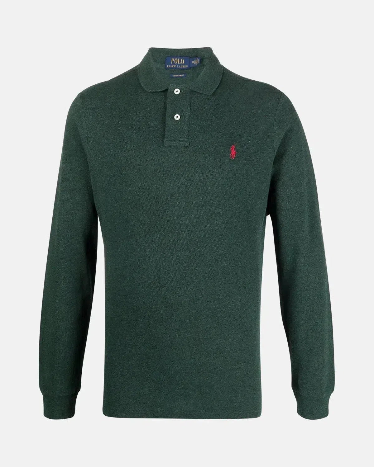 RALPH LAUREN-RALPH LAUREN CUSTOM SLIM FIT MESH LONG SLEEVED POLO SHIRT SCOTCH PINE HEATHER-NORTHERN THREADS DESIGNER MENSWEAR
