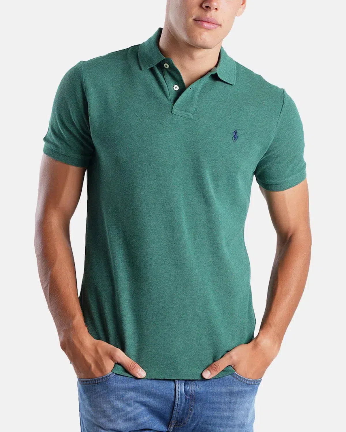 RALPH LAUREN CUSTOM SLIM FIT MESH POLO SHIRT VERANO GREEN HEATHER