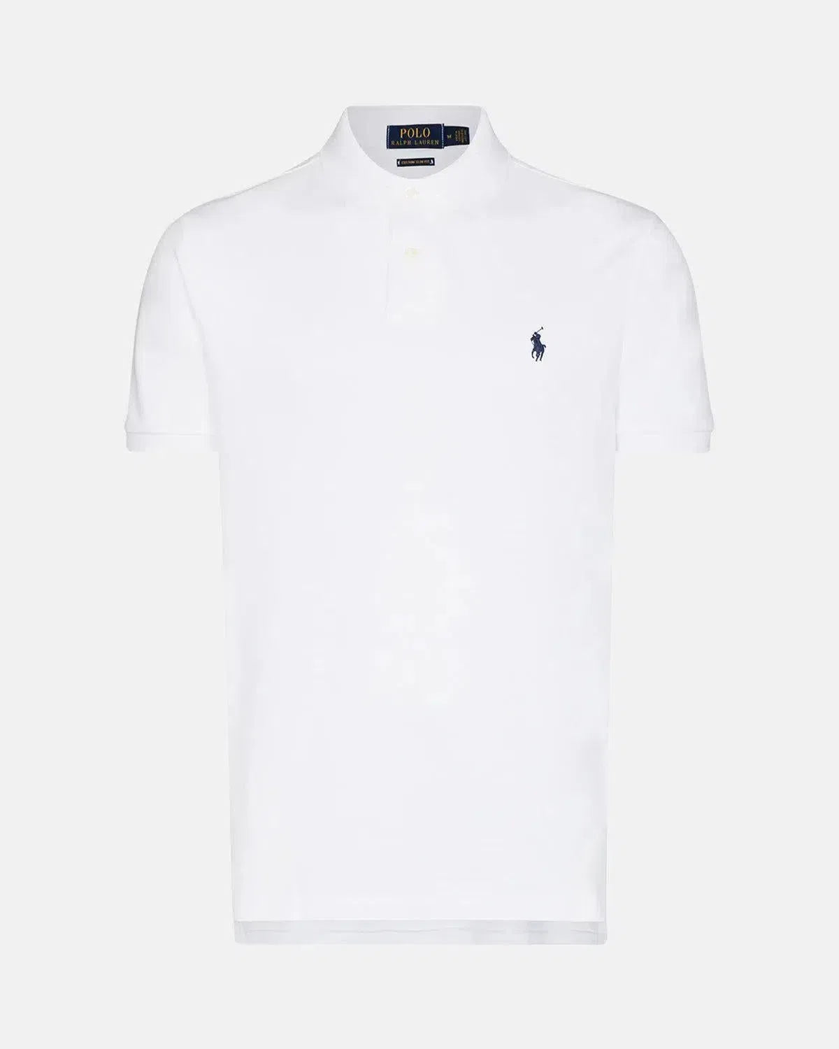 RALPH LAUREN-RALPH LAUREN CUSTOM SLIM FIT MESH POLO SHIRT WHITE NAVY-NORTHERN THREADS DESIGNER MENSWEAR
