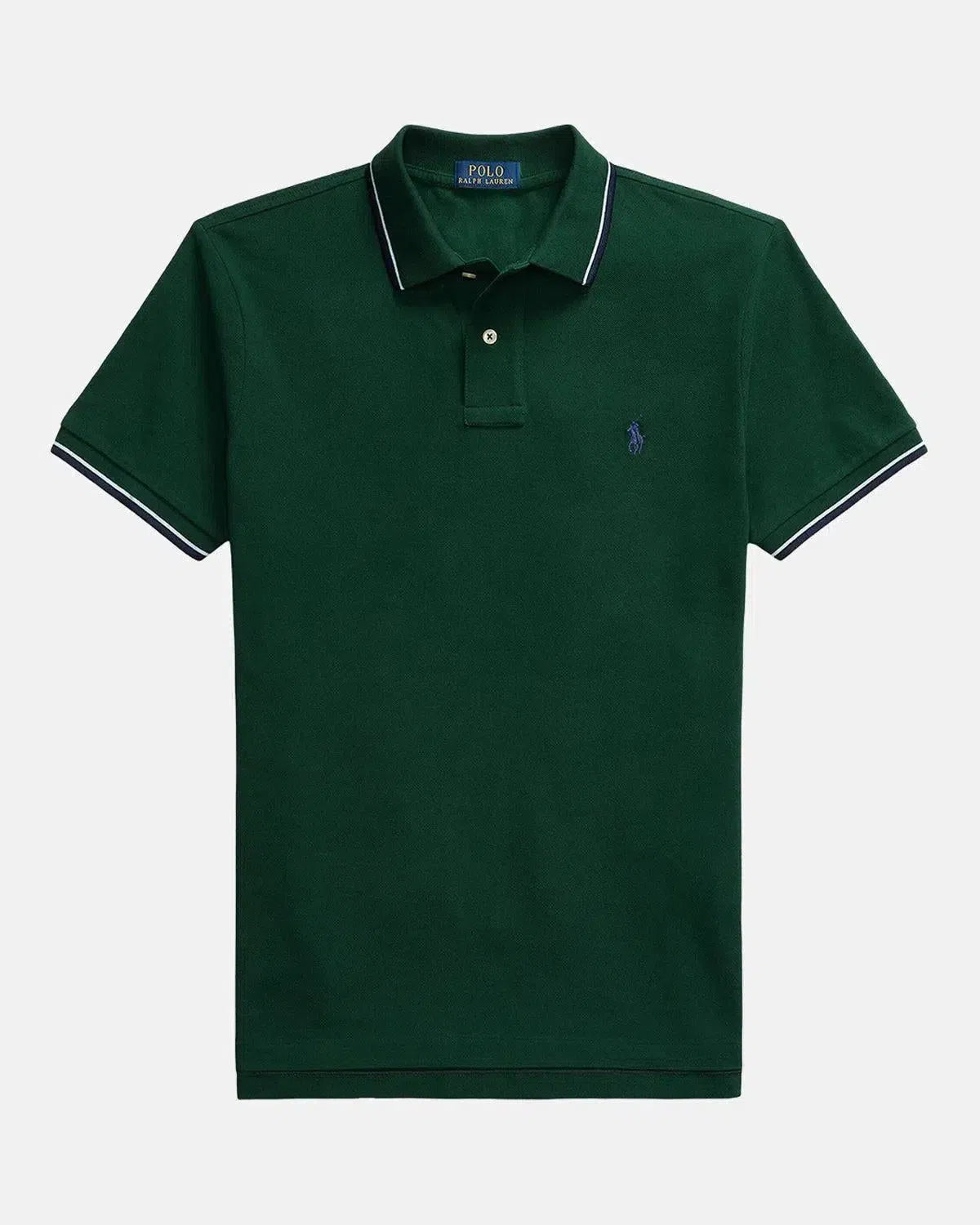 RALPH LAUREN-RALPH LAUREN CUSTOM SLIM FIT MESH TIPPED POLO SHIRT MOSS-NORTHERN THREADS DESIGNER MENSWEAR