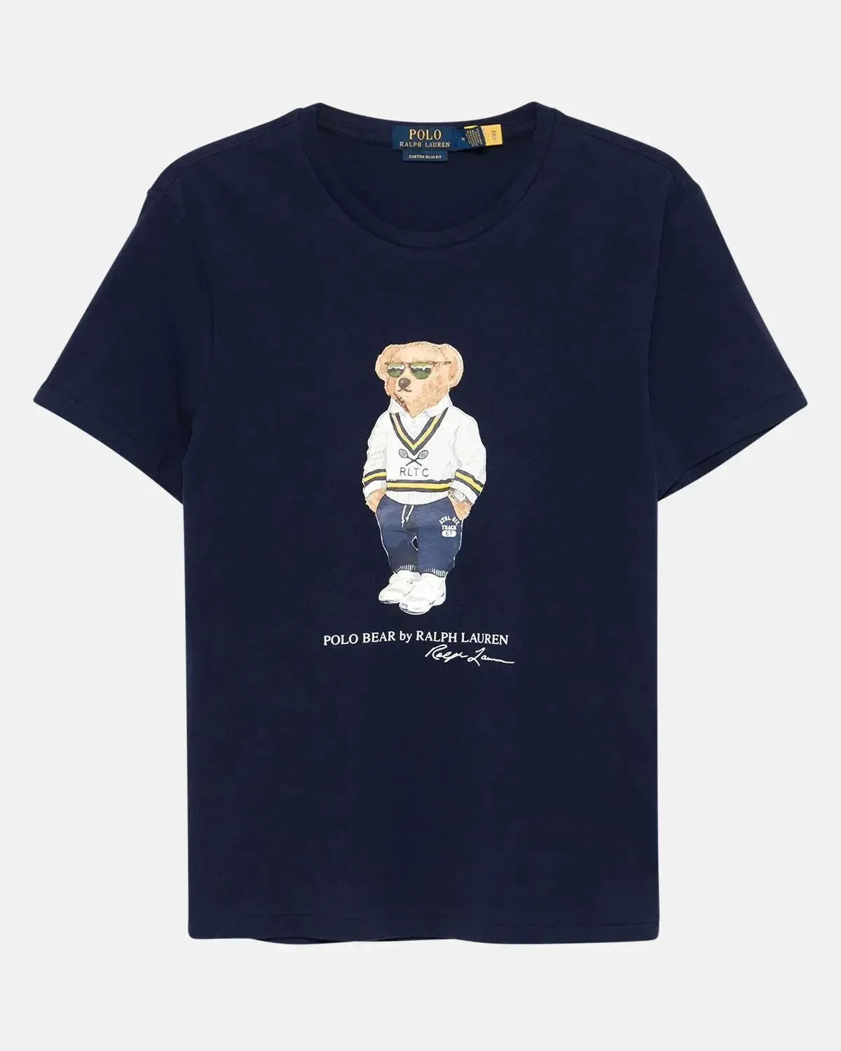 RALPH LAUREN-RALPH LAUREN CUSTOM SLIM FIT TENNIS POLO BEAR T-SHIRT NEWPORT NAVY-NORTHERN THREADS DESIGNER MENSWEAR