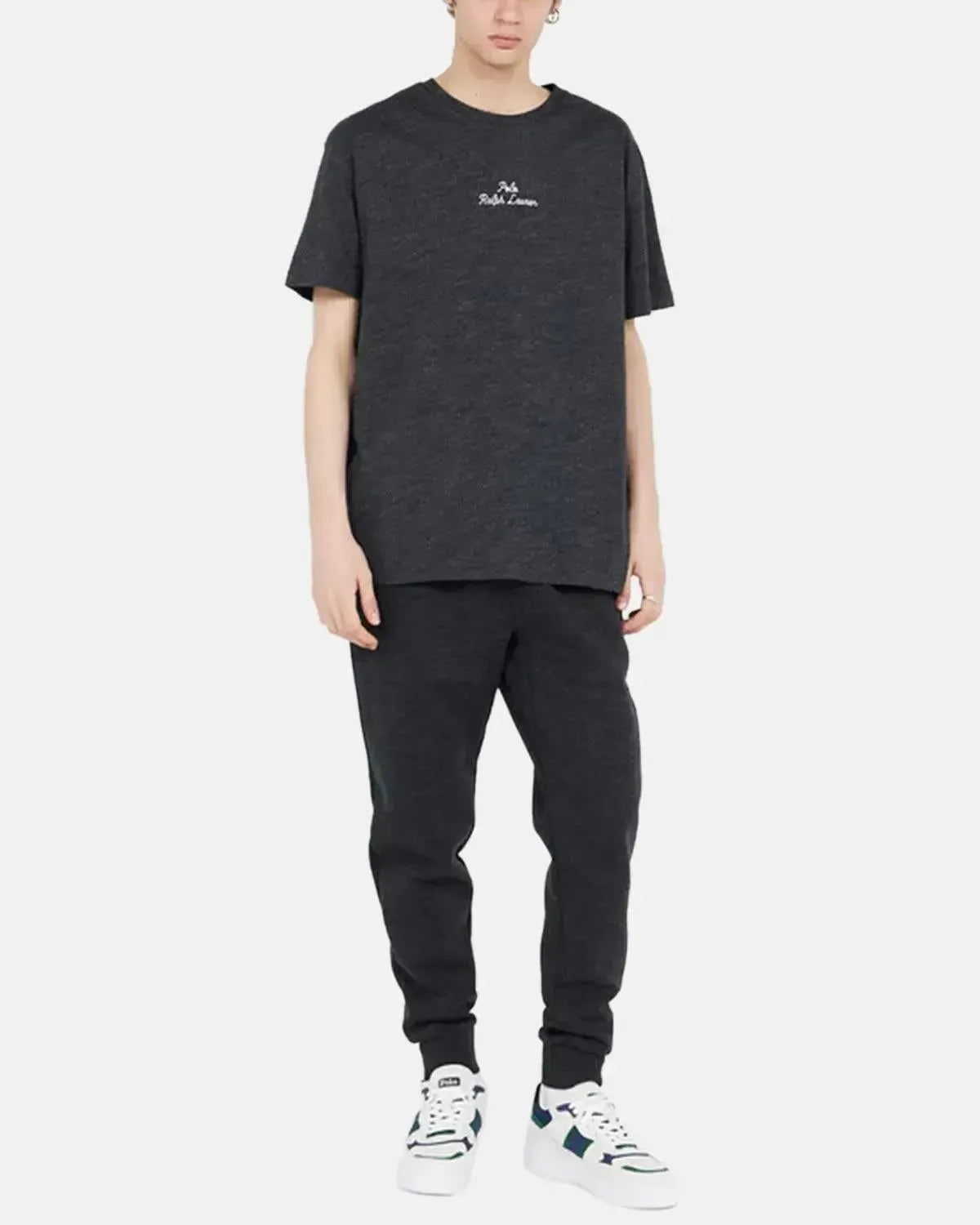 RALPH LAUREN-RALPH LAUREN DOUBLE KNIT JOGGING BOTTOMS BLACK MARL HEATHER-NORTHERN THREADS DESIGNER MENSWEAR