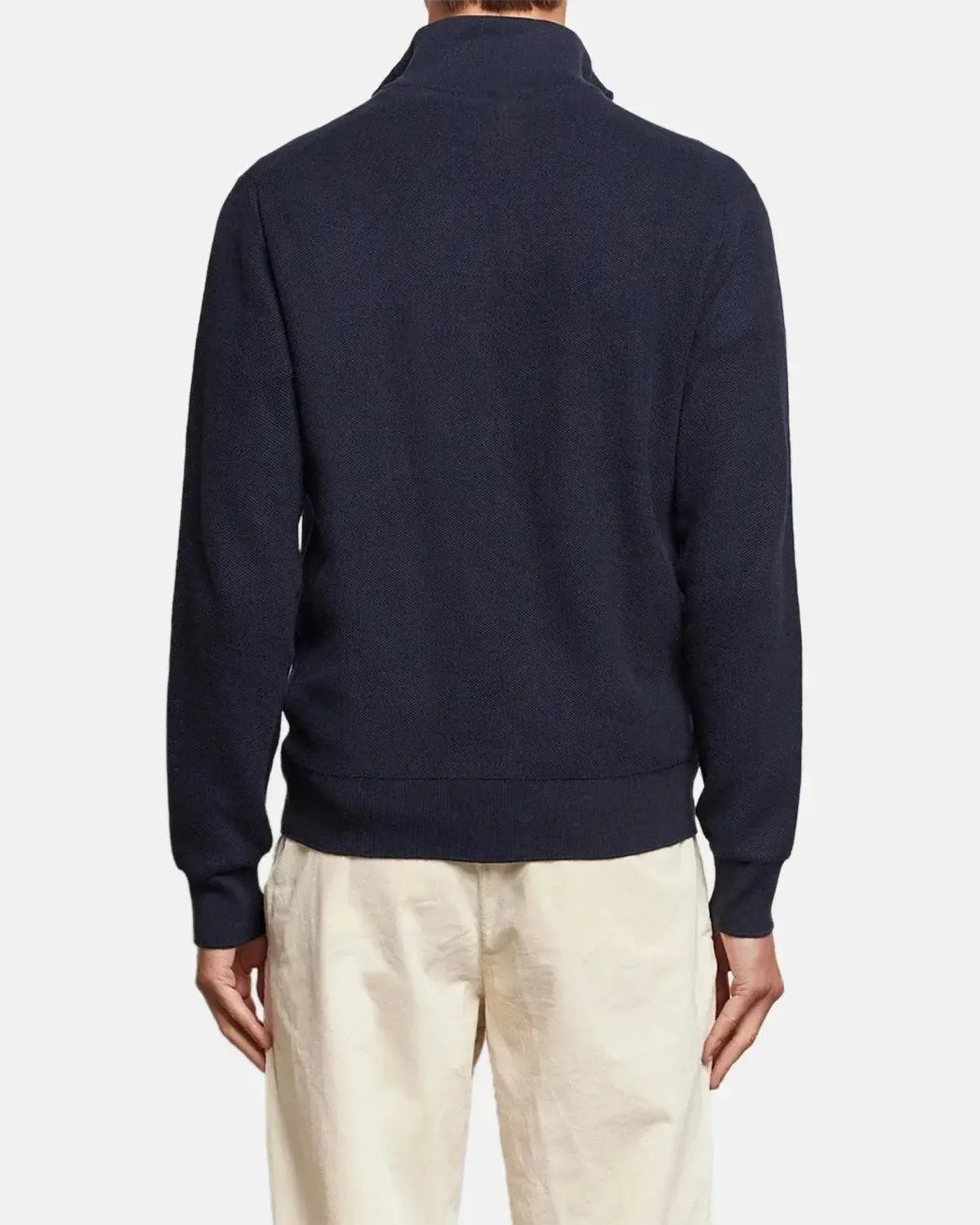 RALPH LAUREN-RALPH LAUREN MESH KNIT COTTON 1/4 ZIP JUMPER HEATHER NAVY-NORTHERN THREADS DESIGNER MENSWEAR