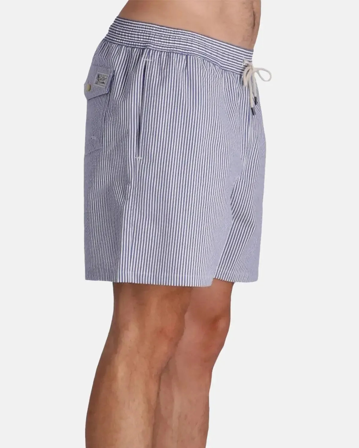 RALPH LAUREN-RALPH LAUREN TRAVELLER SWIM SHORTS CRUISE ROYAL SEERSUCKER-NORTHERN THREADS DESIGNER MENSWEAR