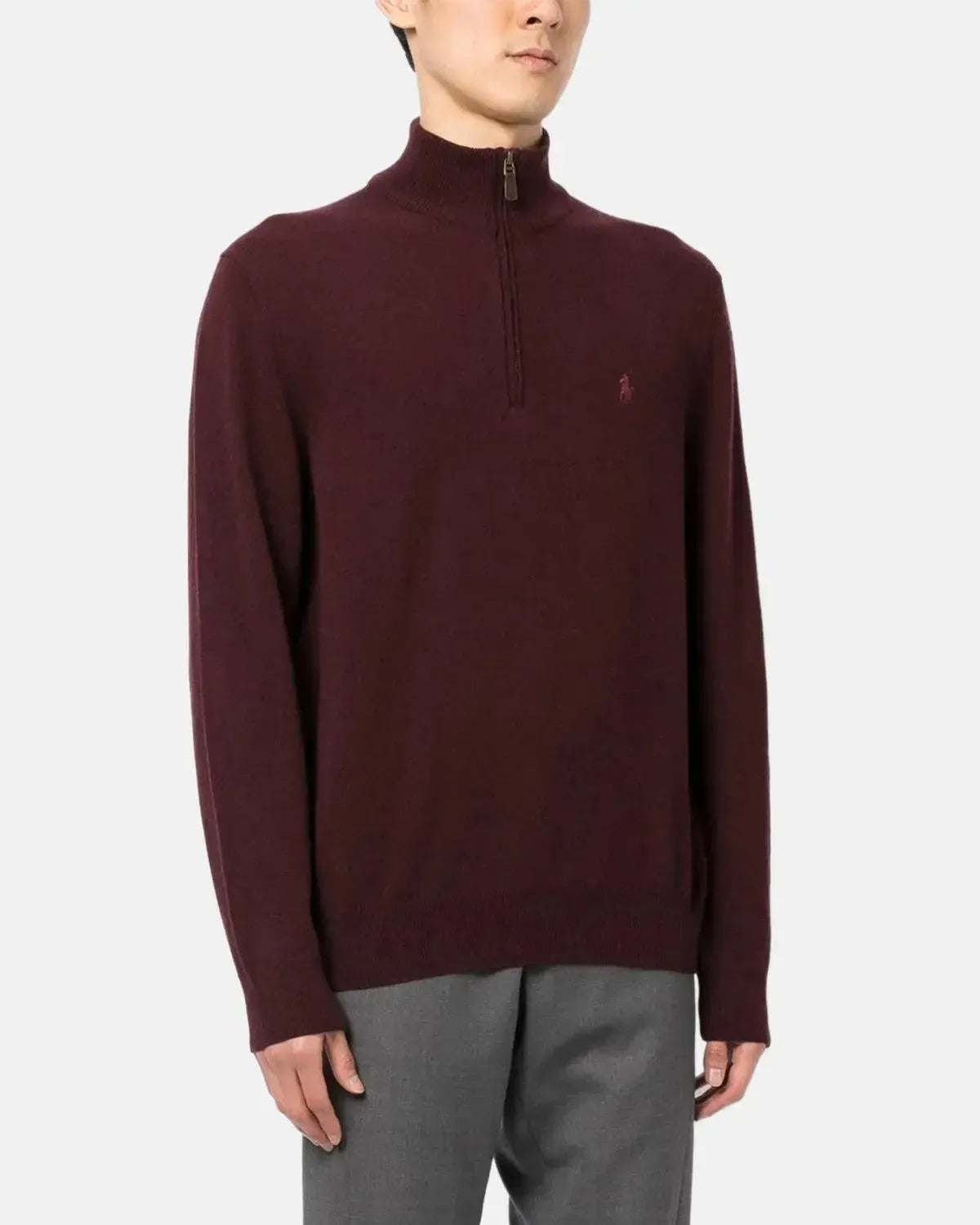RALPH LAUREN-RALPH LAUREN WOOL 1/4 ZIP JUMPER AGED WINE HEATHER-NORTHERN THREADS DESIGNER MENSWEAR