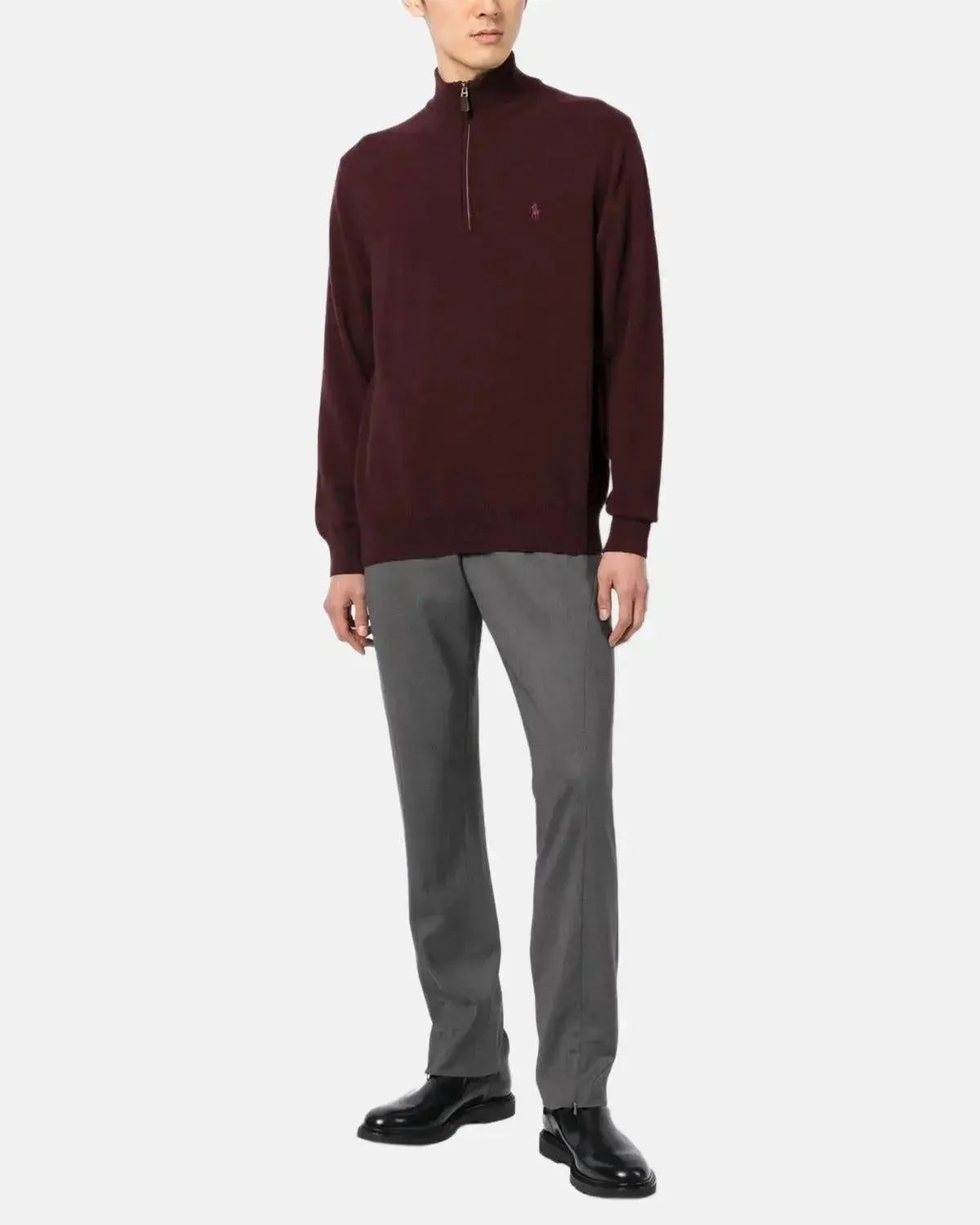 RALPH LAUREN-RALPH LAUREN WOOL 1/4 ZIP JUMPER AGED WINE HEATHER-NORTHERN THREADS DESIGNER MENSWEAR