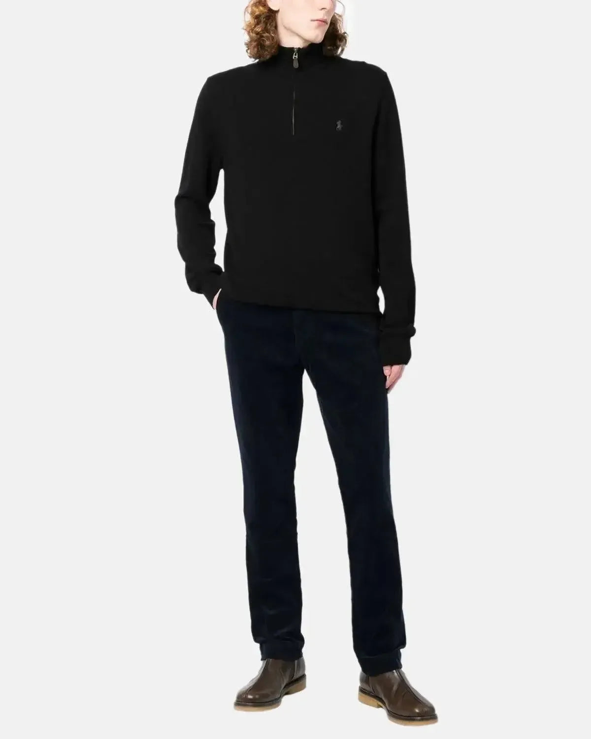 RALPH LAUREN-RALPH LAUREN WOOL 1/4 ZIP JUMPER BLACK-NORTHERN THREADS DESIGNER MENSWEAR