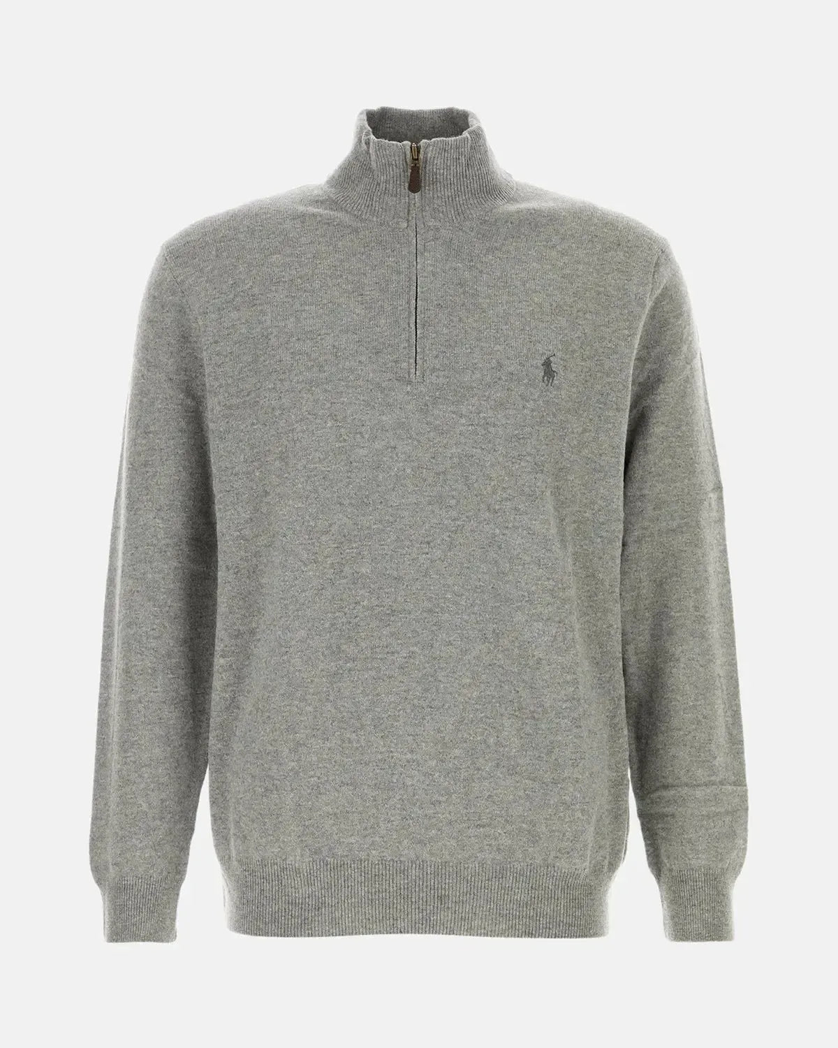 RALPH LAUREN-RALPH LAUREN WOOL 1/4 ZIP JUMPER FAWN GREY HEATHER-NORTHERN THREADS DESIGNER MENSWEAR