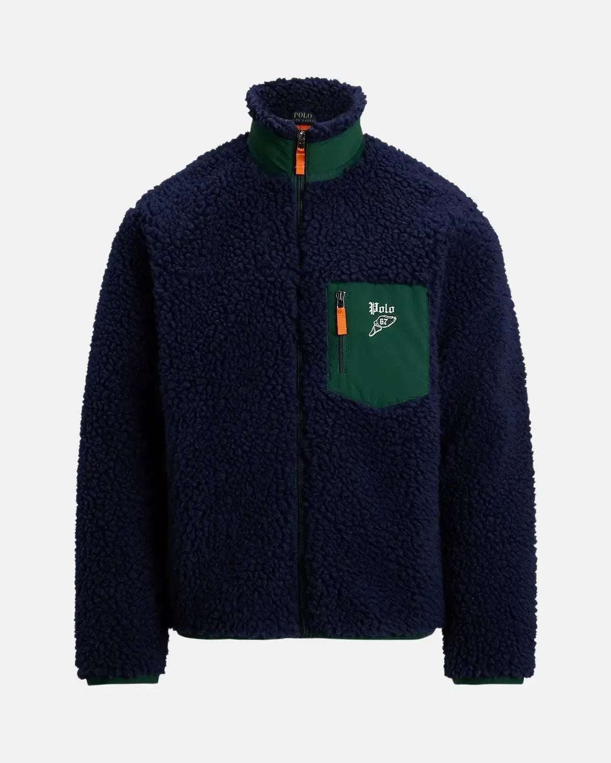 RALPH LAUREN-RALPH LAUREN WOOL BORG LOGO SHERPA ZIP THROUGH FLEECE CRUISE NAVY-NORTHERN THREADS DESIGNER MENSWEAR