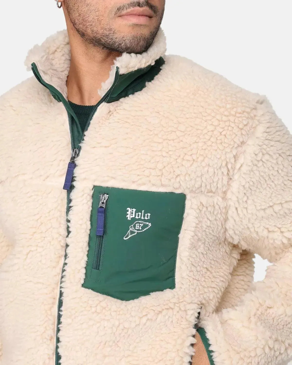 RALPH LAUREN-RALPH LAUREN WOOL BORG LOGO SHERPA ZIP THROUGH FLEECE RANCH CREAM-NORTHERN THREADS DESIGNER MENSWEAR