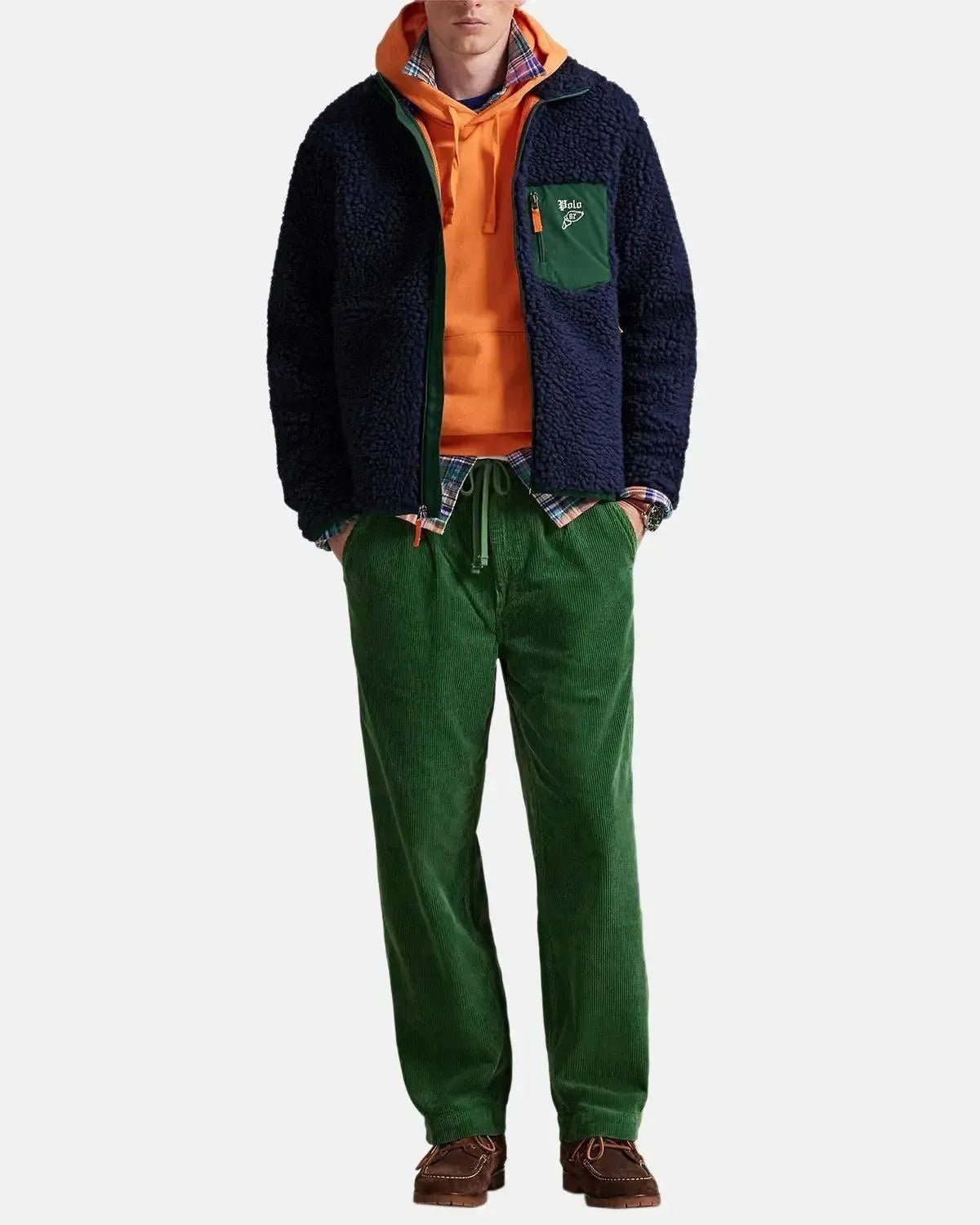 RALPH LAUREN WOOL BORG LOGO SHERPA ZIP THROUGH FLEECE CRUISE NAVY - northern threads