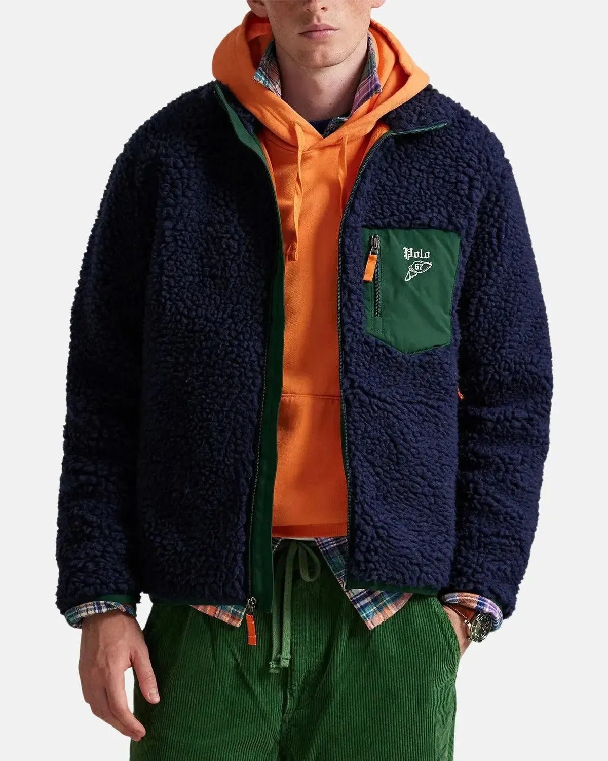 RALPH LAUREN WOOL BORG LOGO SHERPA ZIP THROUGH FLEECE CRUISE NAVY - northern threads