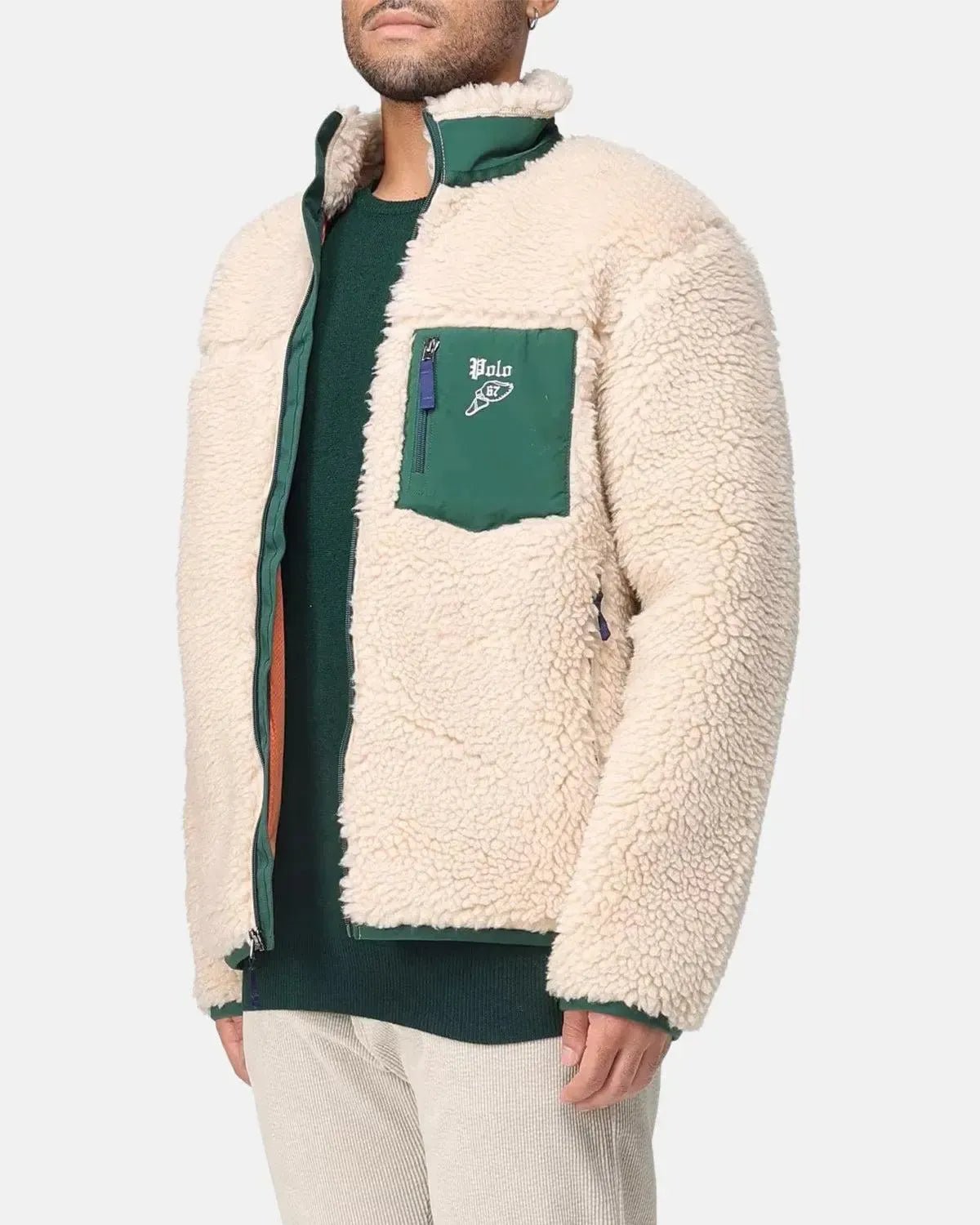 RALPH LAUREN WOOL BORG LOGO SHERPA ZIP THROUGH FLEECE RANCH CREAM - RALPH-LAUREN-710980869-002-M - northern threads uk