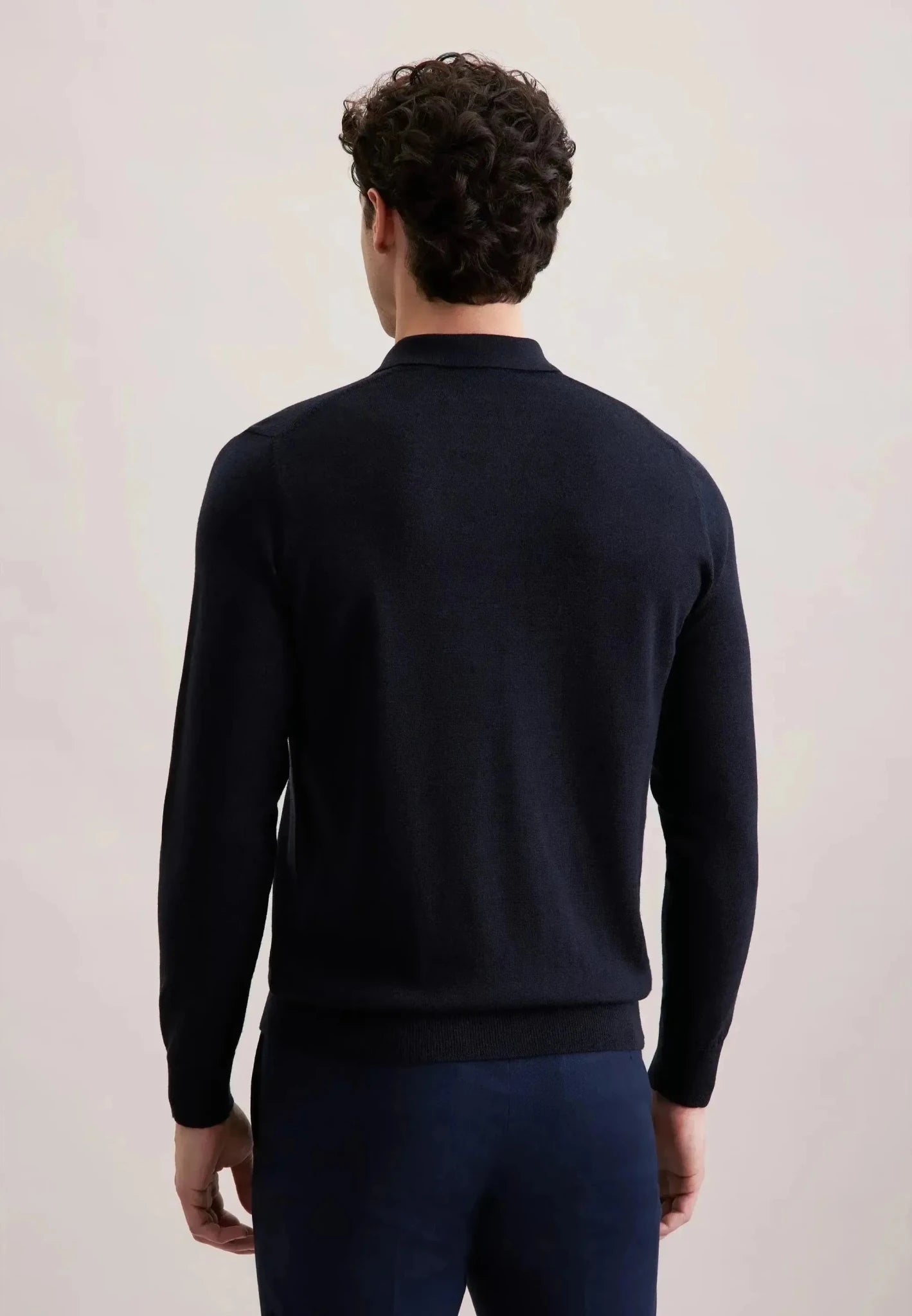 Seidensticker Merino Wool Polo Collar Knit Dark Blue - northern threads